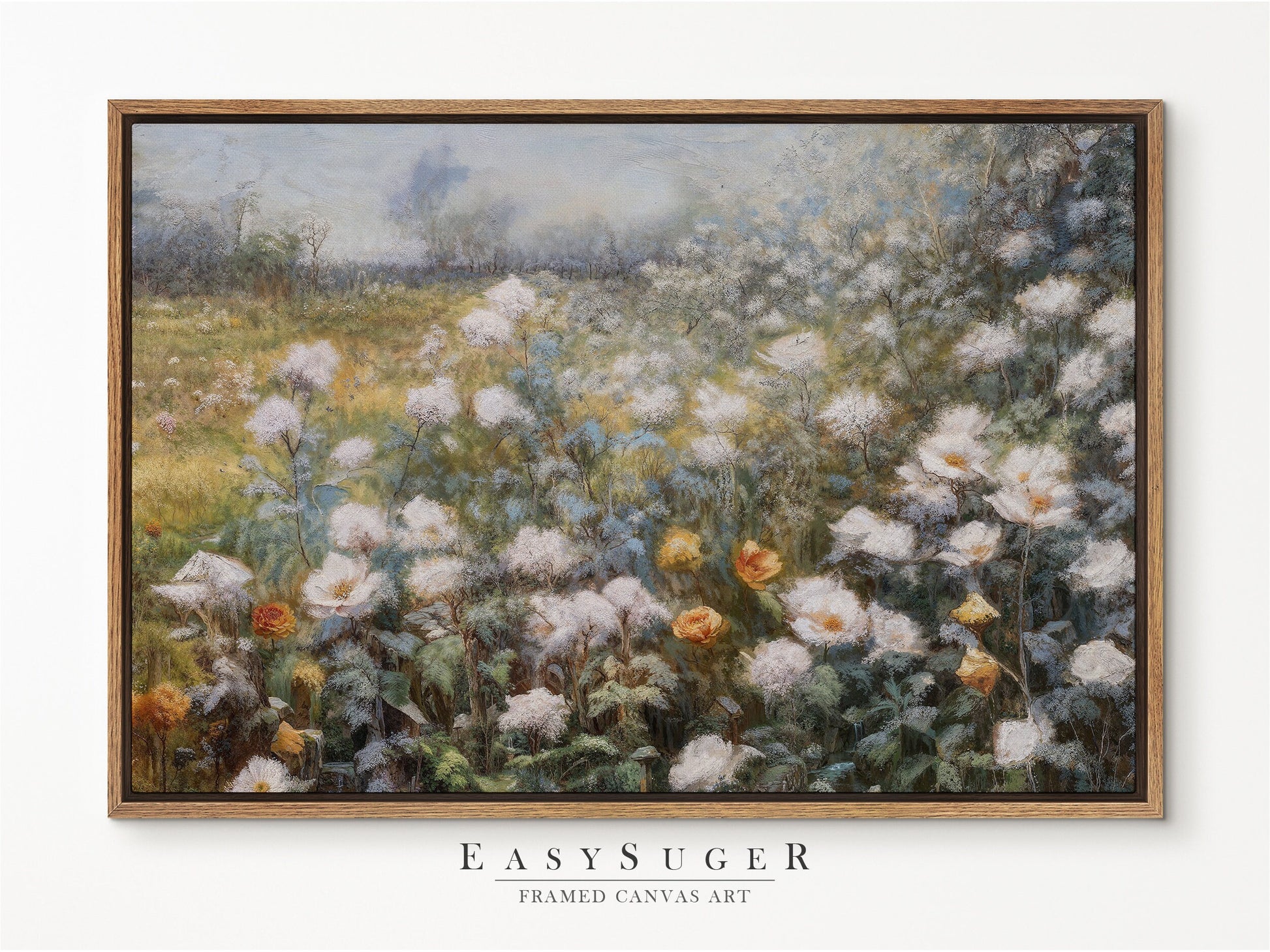 EasySuger Wildflower Field Wall Art Print, Nature Framed Large Gallery Art, Minimalist Art with hanging kit | WFG-1