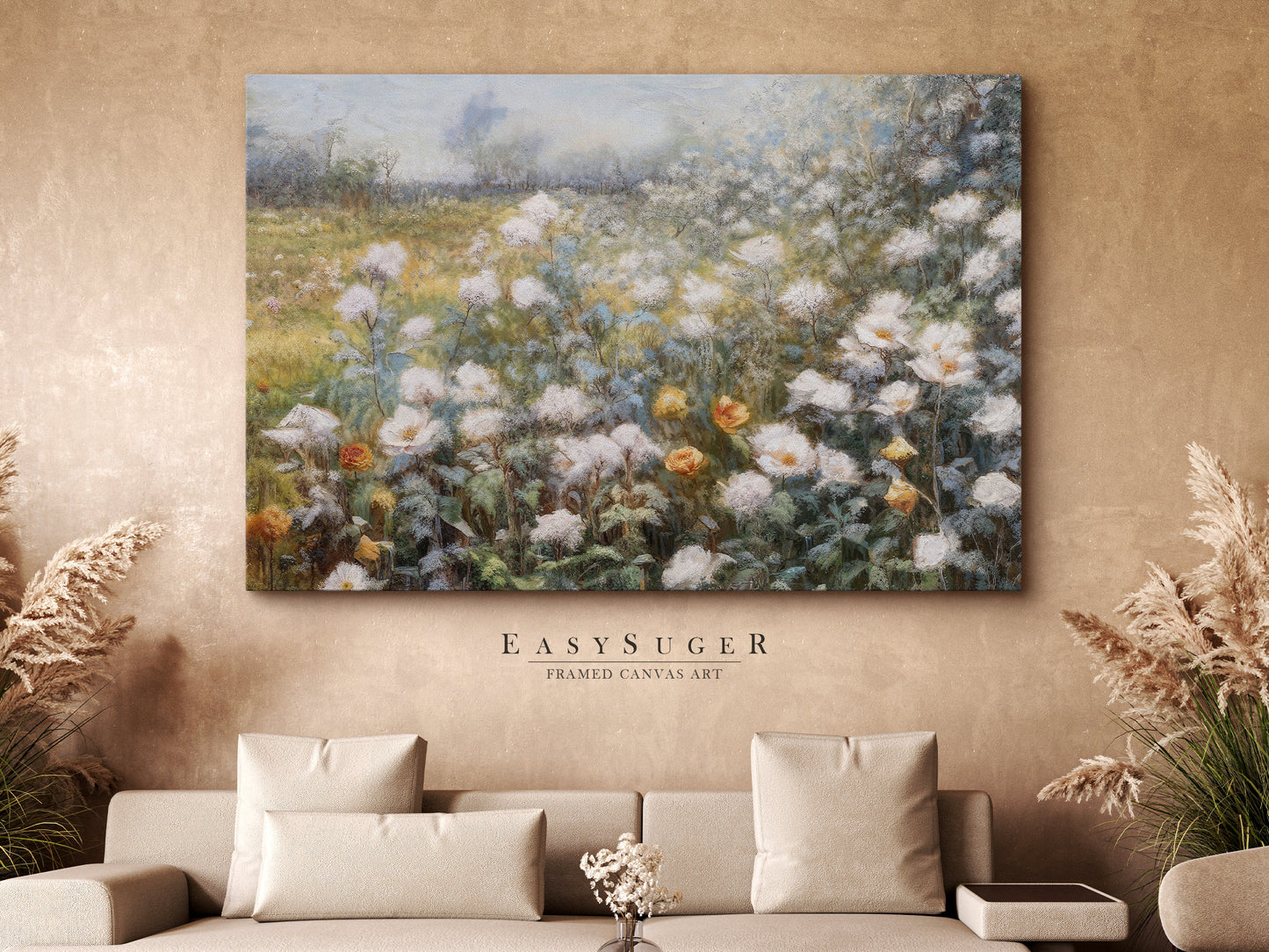 EasySuger Wildflower Field Wall Art Print, Nature Framed Large Gallery Art, Minimalist Art with hanging kit | WFG-1