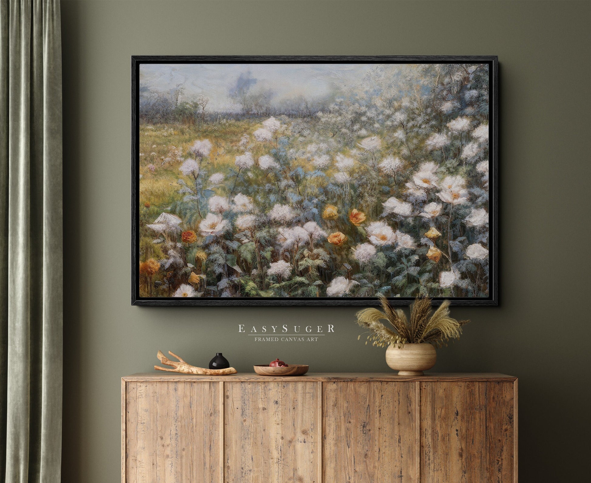 EasySuger Wildflower Field Wall Art Print, Nature Framed Large Gallery Art, Minimalist Art with hanging kit | WFG-1