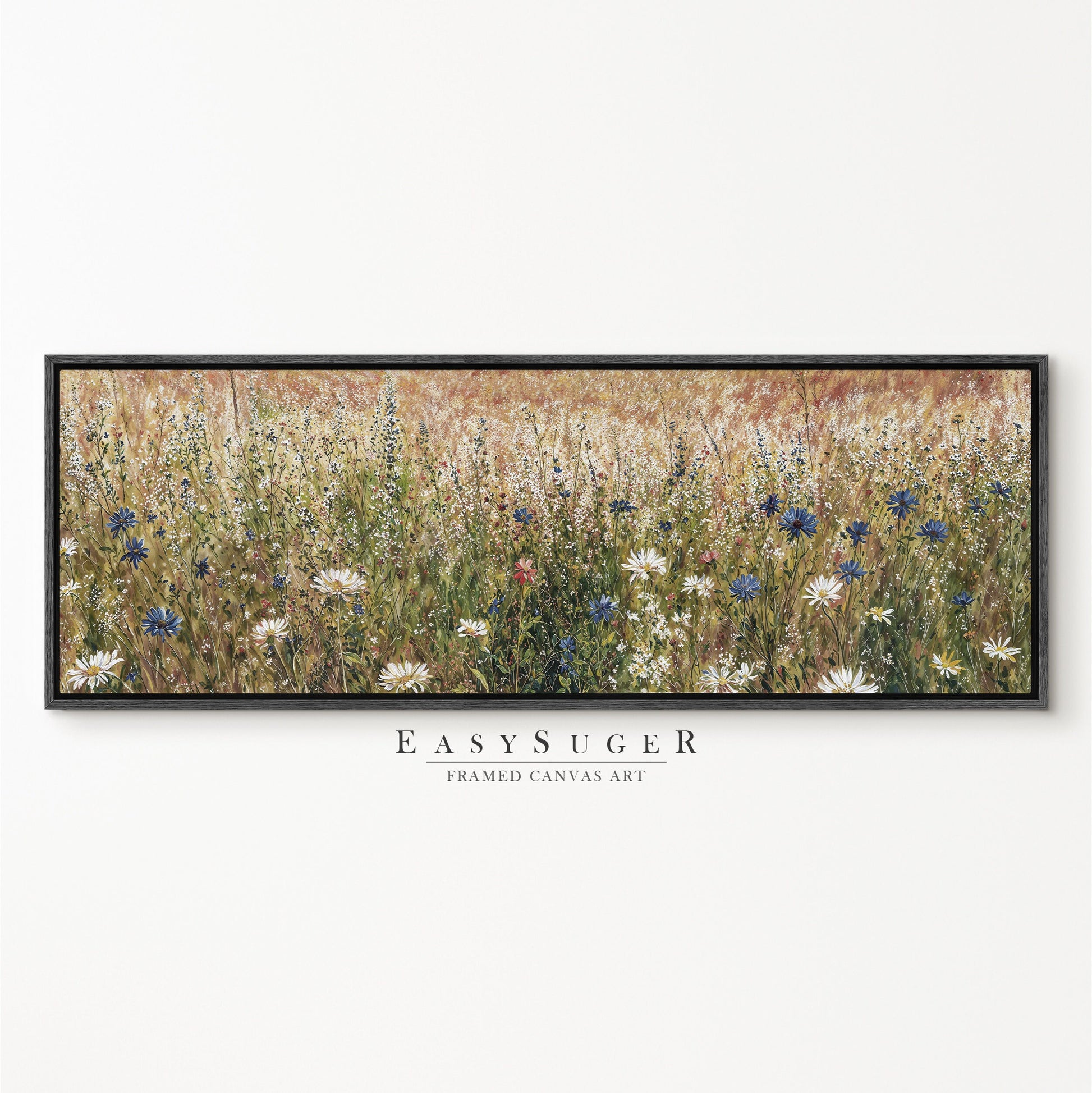 EasySuger Ultra Wide Wildflower Field Landscape Oil Painting Framed Canvas Print | with hanging kit | VT78