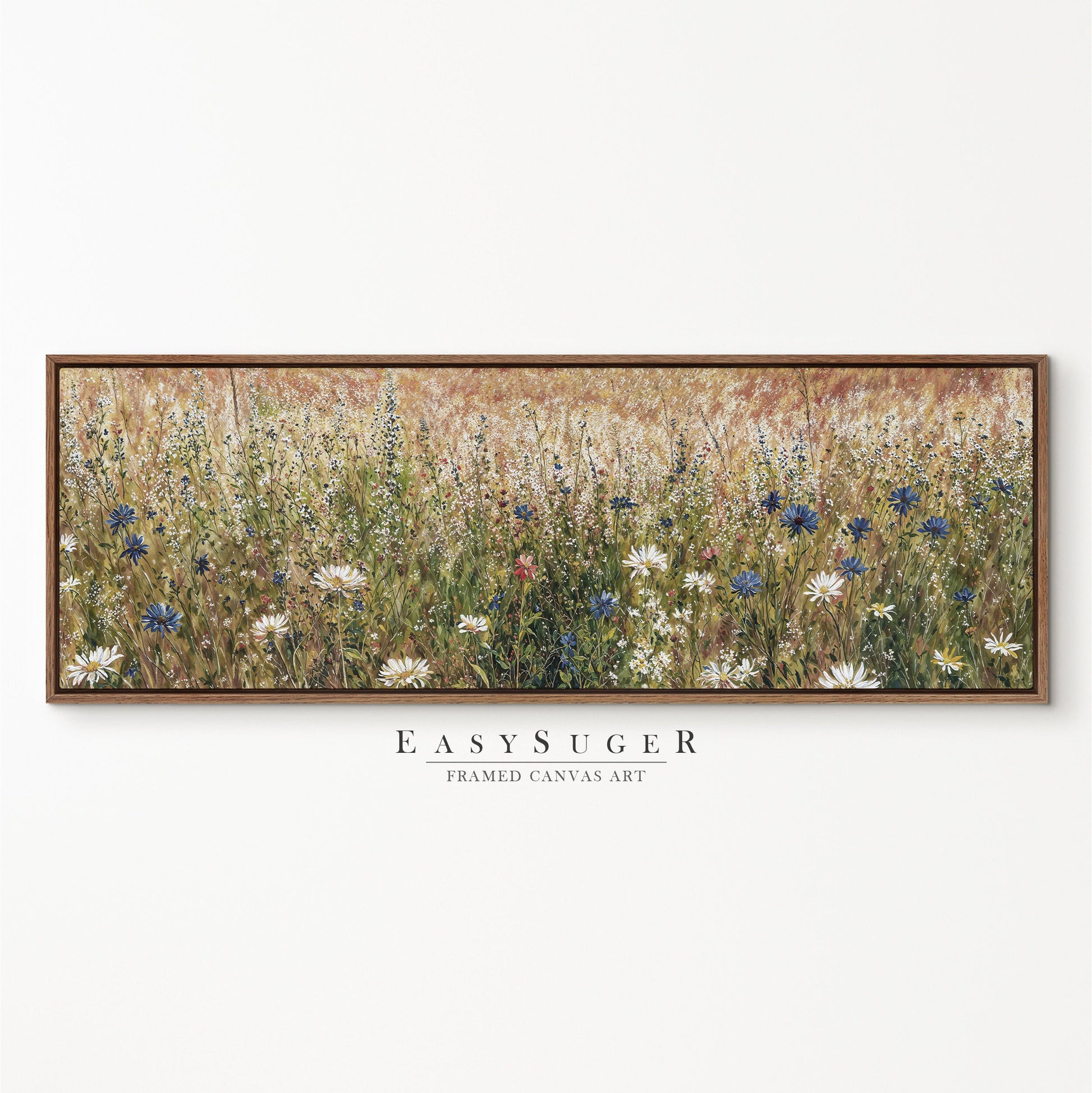 EasySuger Ultra Wide Wildflower Field Landscape Oil Painting Framed Canvas Print | with hanging kit | VT78