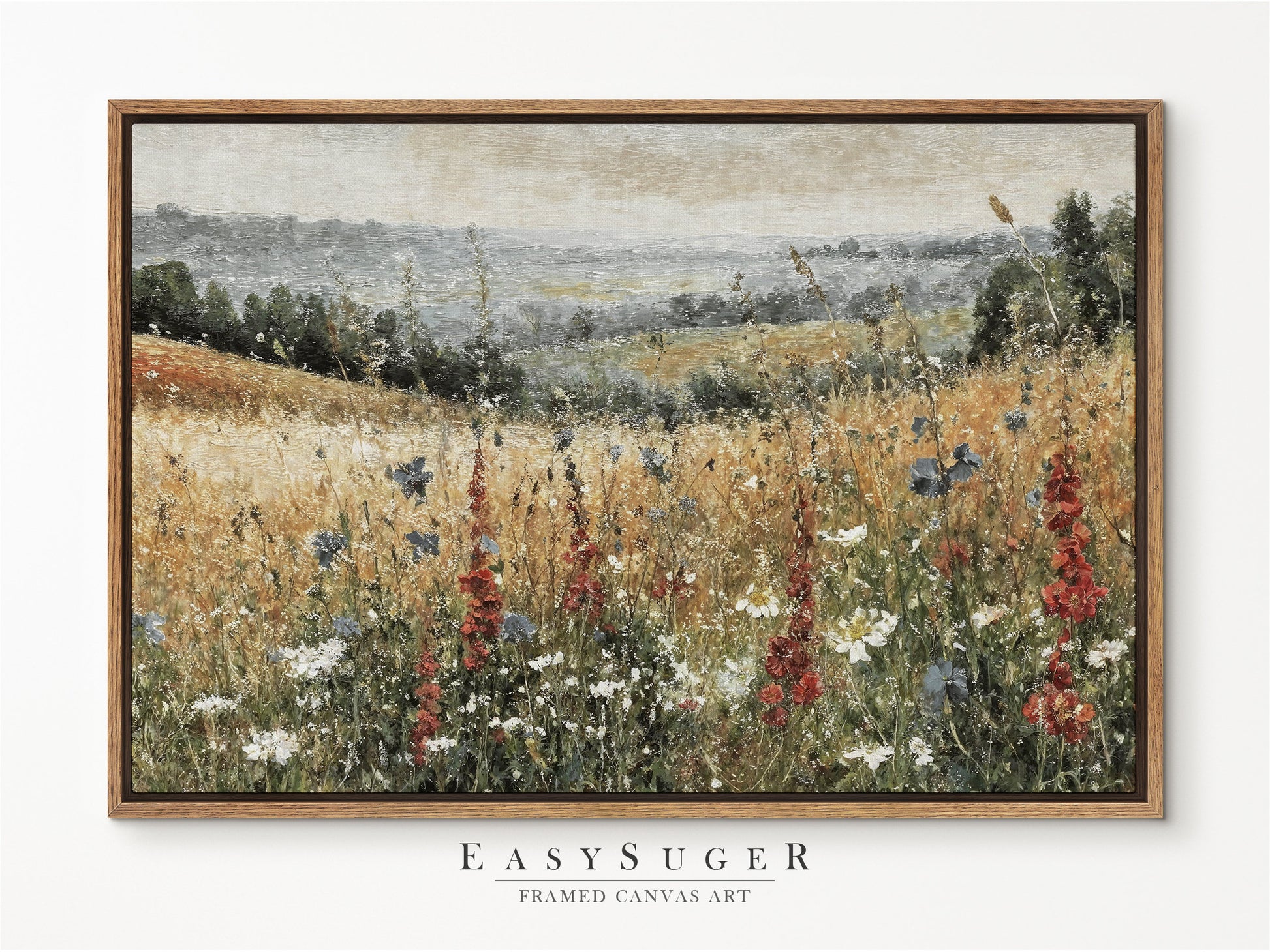 EasySuger Wildflower Field Wall Art Print, Nature Framed Large Gallery Art, Minimalist Art with hanging kit | WFG5