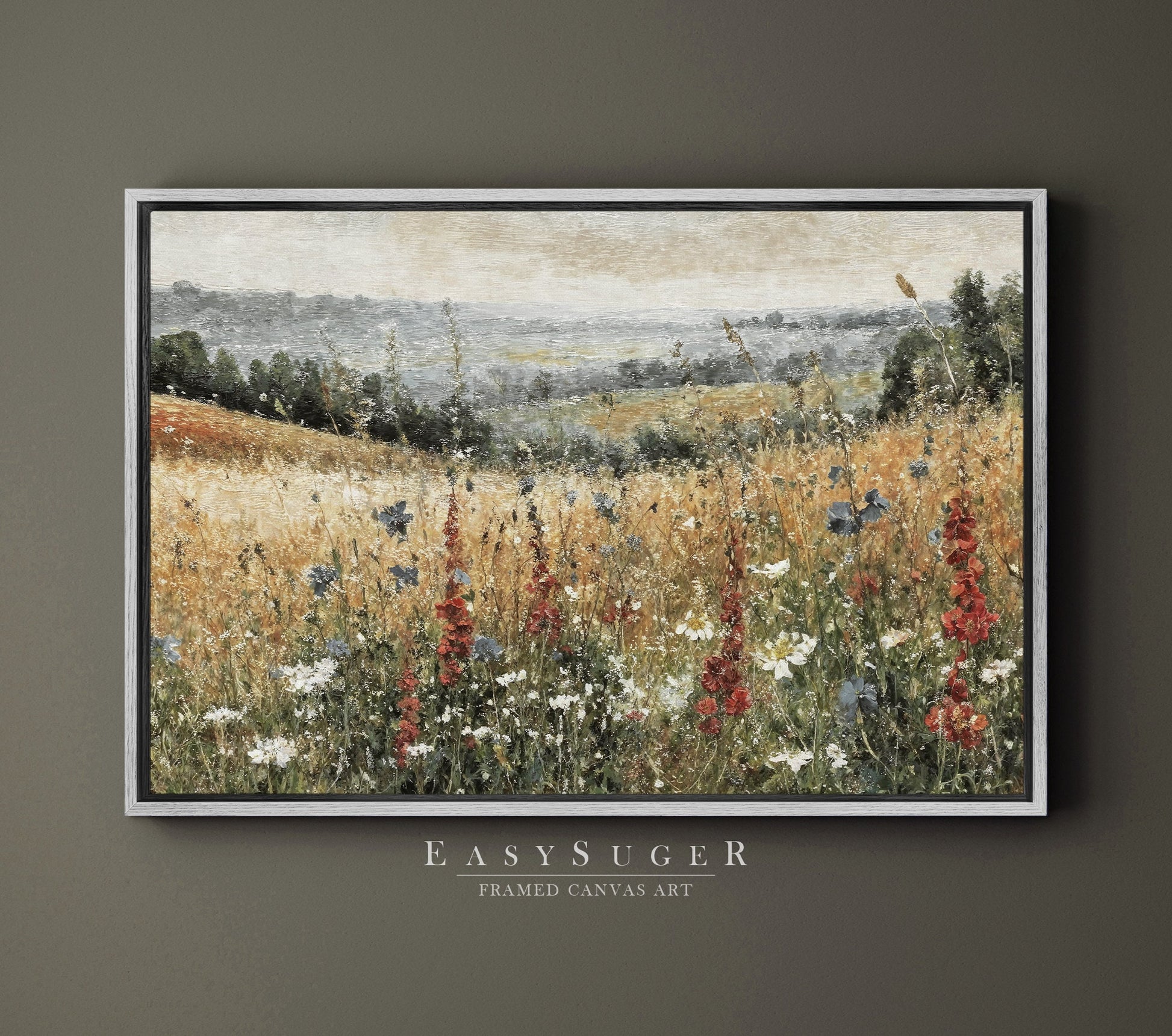 EasySuger Wildflower Field Wall Art Print, Nature Framed Large Gallery Art, Minimalist Art with hanging kit | WFG5