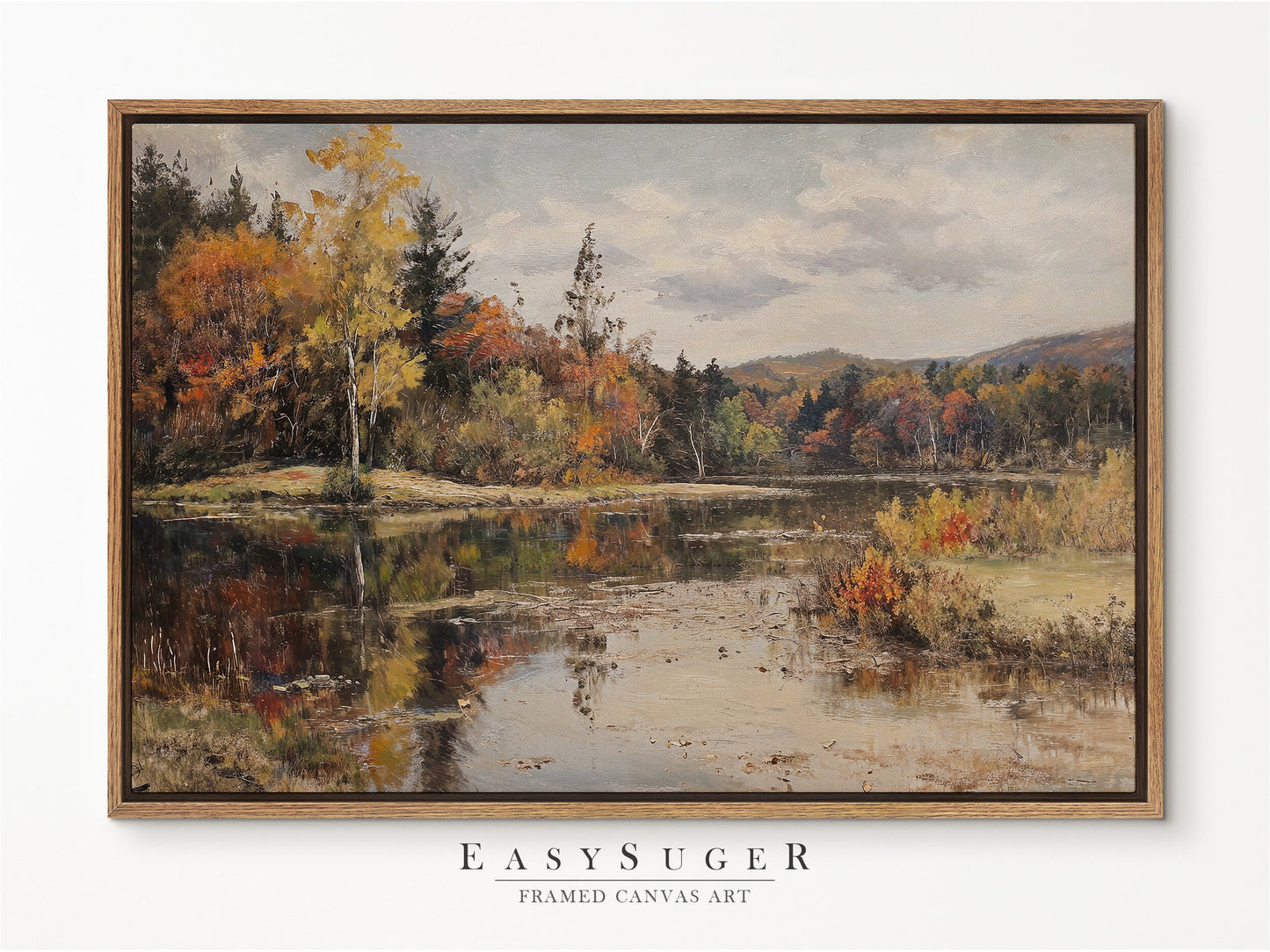 EasySuger Autumn by the River Framed Canvas Art, Nature Framed Large Gallery Art, Minimalist Art with hanging kit | GW25