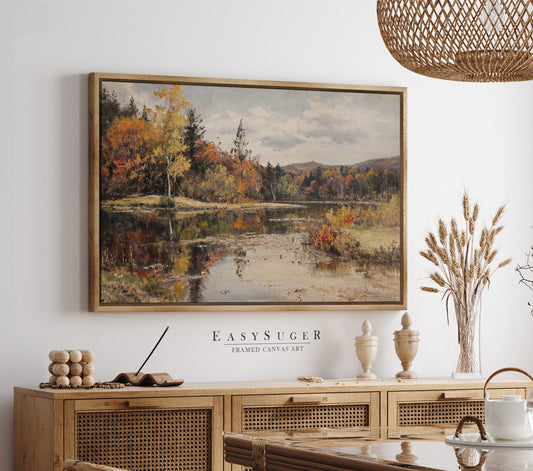 EasySuger Autumn by the River Framed Canvas Art, Nature Framed Large Gallery Art, Minimalist Art with hanging kit | GW25