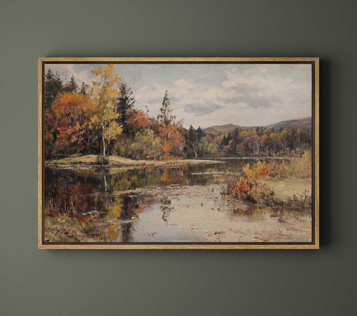 EasySuger Autumn by the River Framed Canvas Art, Nature Framed Large Gallery Art, Minimalist Art with hanging kit | GW25