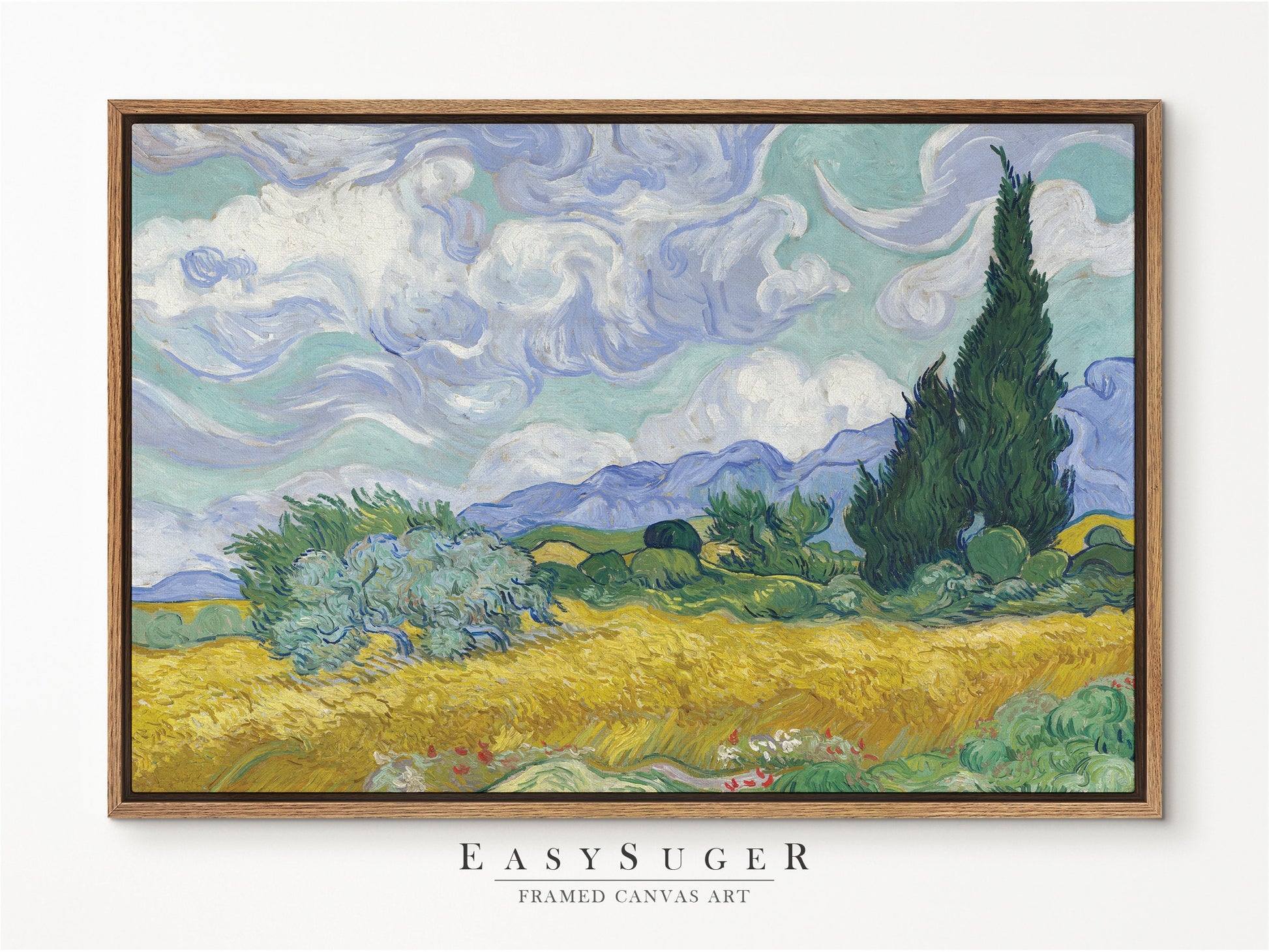 EasySuger Van Gogh Wall Art | A Wheatfield, with Cypresses | Framed Canvas Wall Art for living room and bedroom | VG12