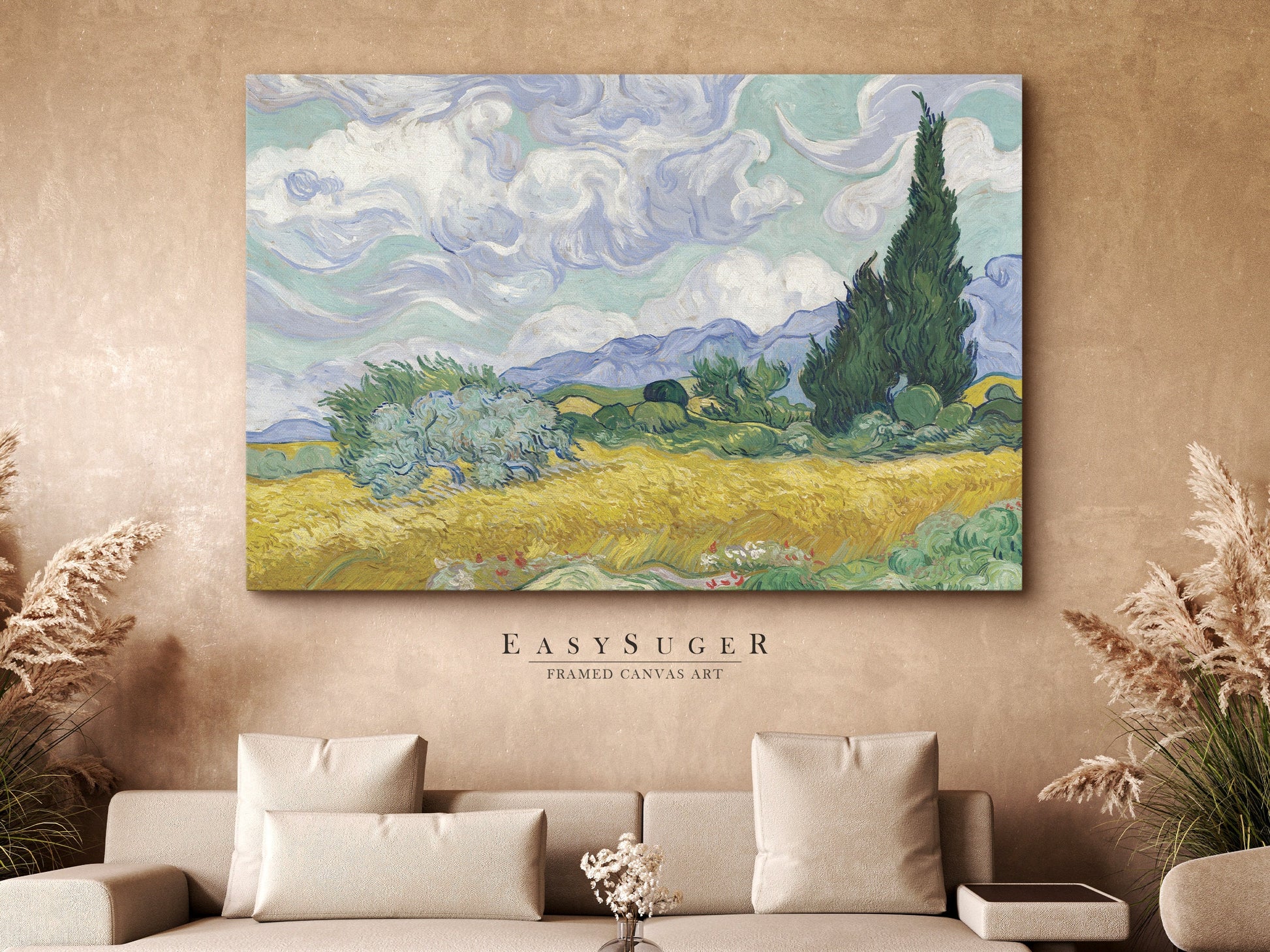 EasySuger Van Gogh Wall Art | A Wheatfield, with Cypresses | Framed Canvas Wall Art for living room and bedroom | VG12