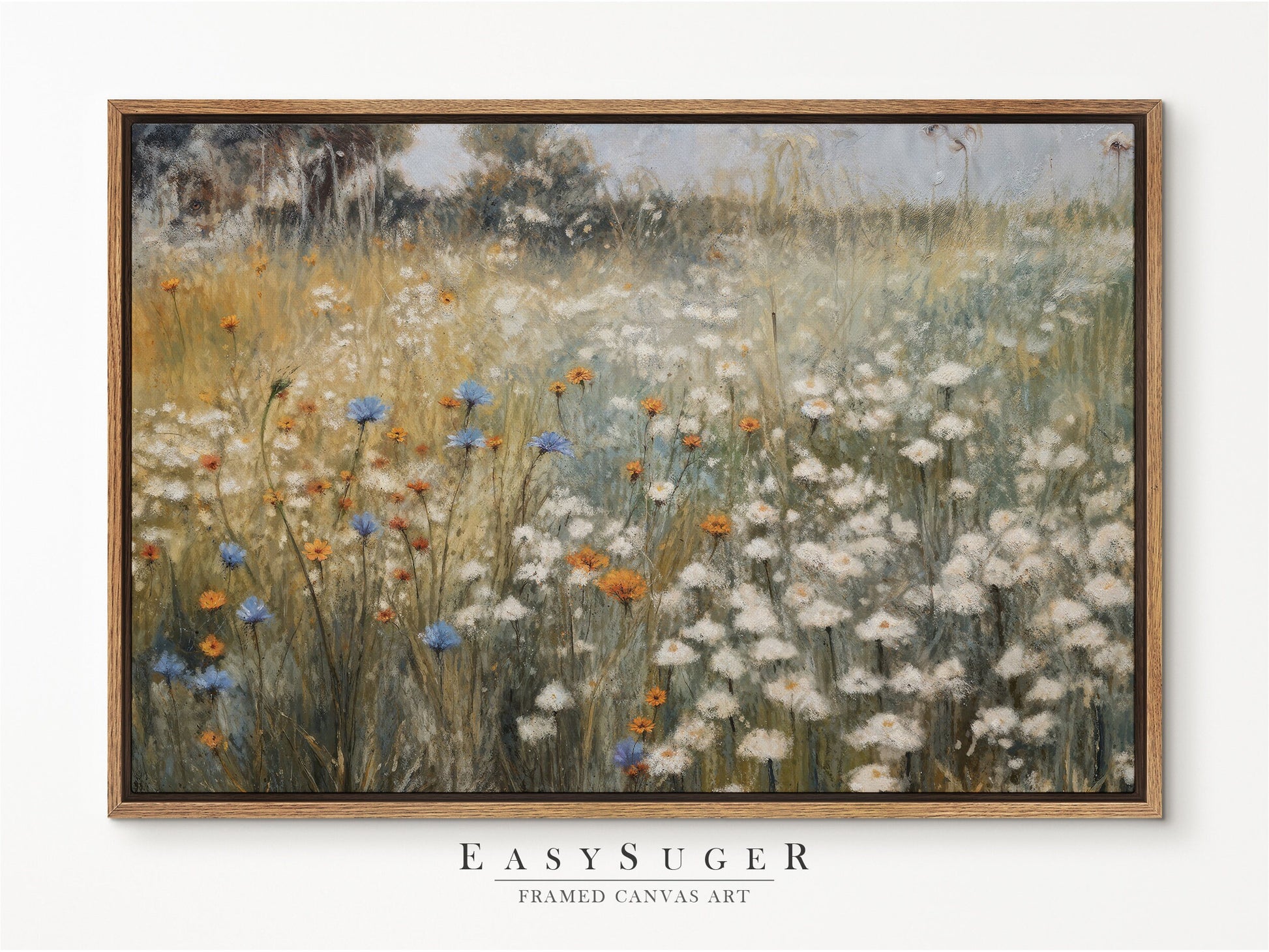 EasySuger Wildflowers field Wall Art Print, Nature Framed Large Gallery Art, Minimalist Art with hanging kit | GW27