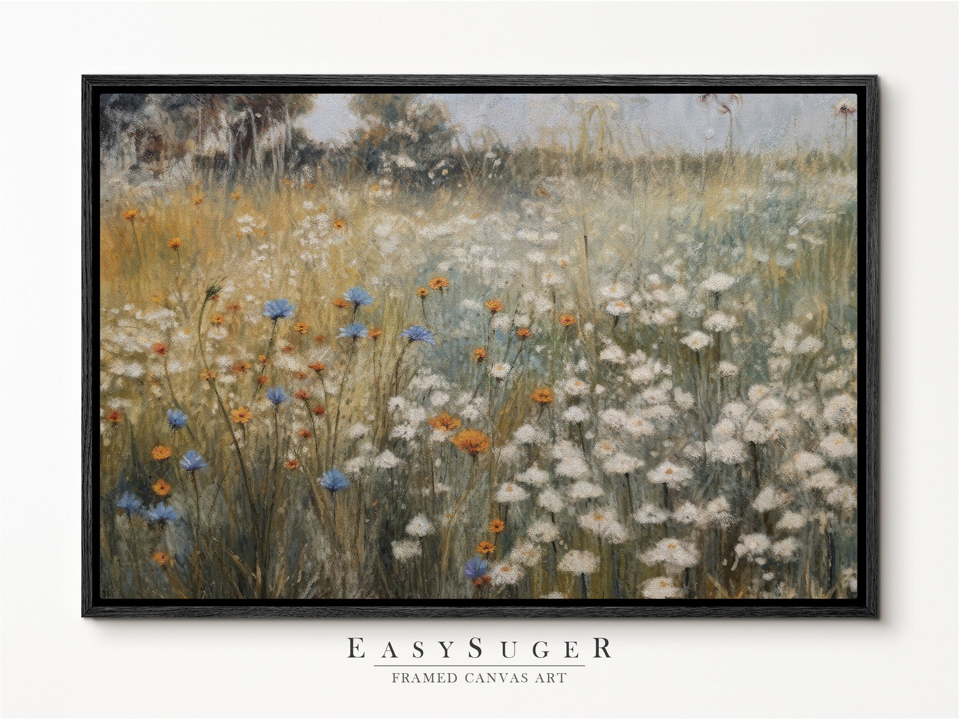 EasySuger Wildflowers field Wall Art Print, Nature Framed Large Gallery Art, Minimalist Art with hanging kit | GW27