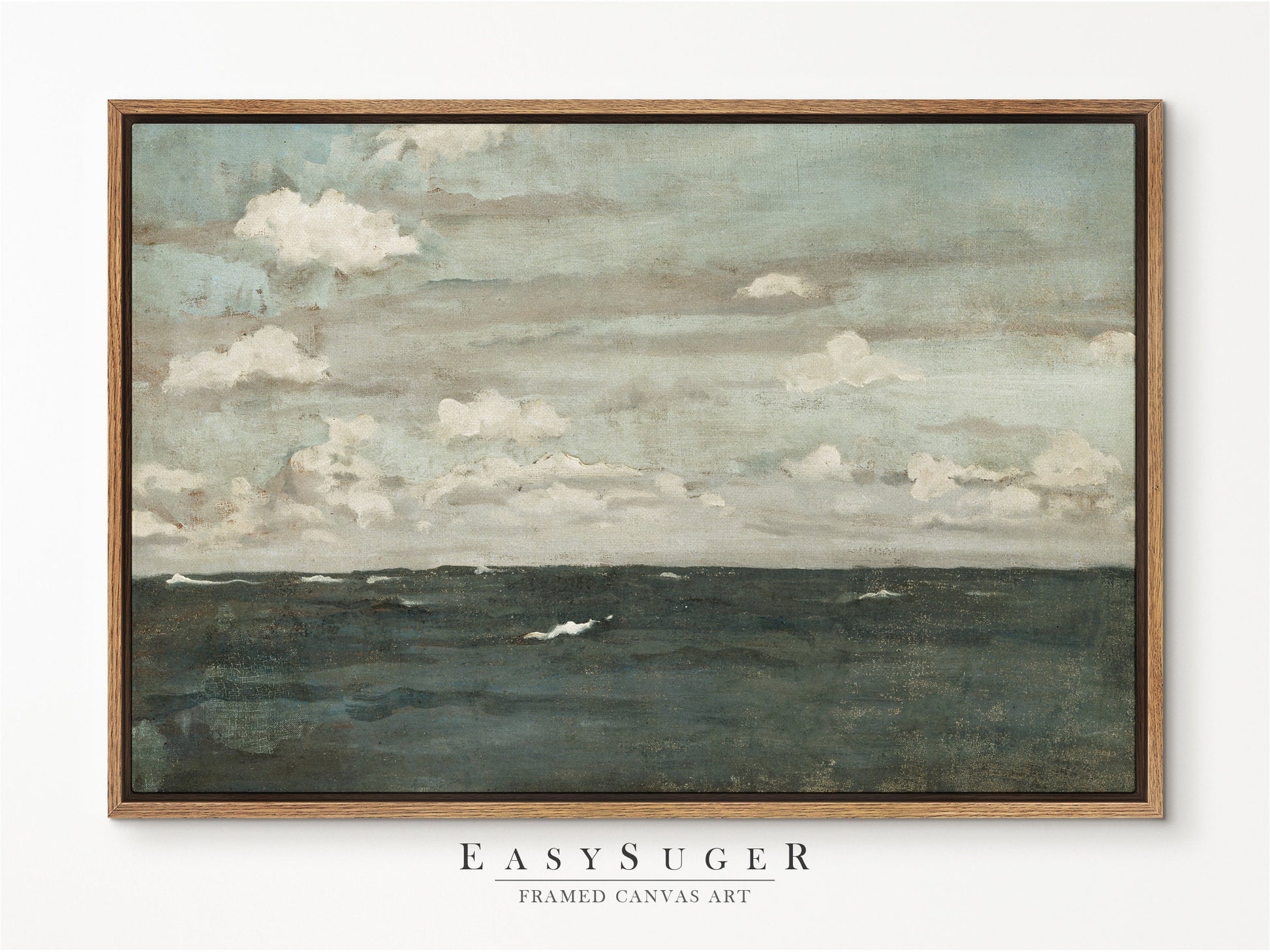 EasySuger Serene Seascape Wall Art, Cloud Study Nature Framed Large Gallery Art, Minimalist Art Ready to Hang | SC1