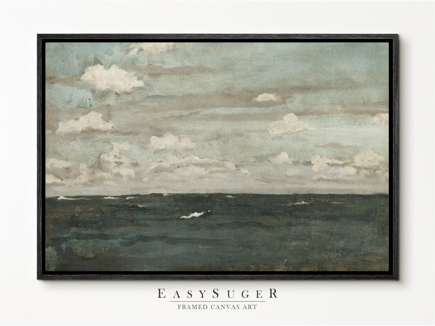 EasySuger Serene Seascape Wall Art, Cloud Study Nature Framed Large Gallery Art, Minimalist Art Ready to Hang | SC1