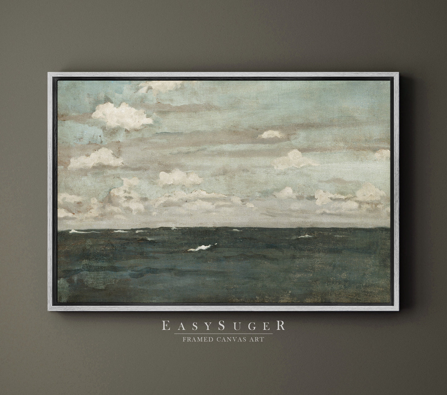 EasySuger Serene Seascape Wall Art, Cloud Study Nature Framed Large Gallery Art, Minimalist Art Ready to Hang | SC1