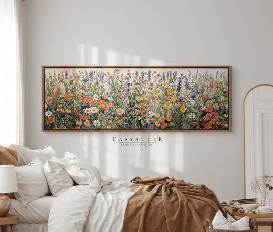 EasySuger Ultra Wide Watercolor Wlidflower field Framed Canvas Print | with hanging kit | WCF1