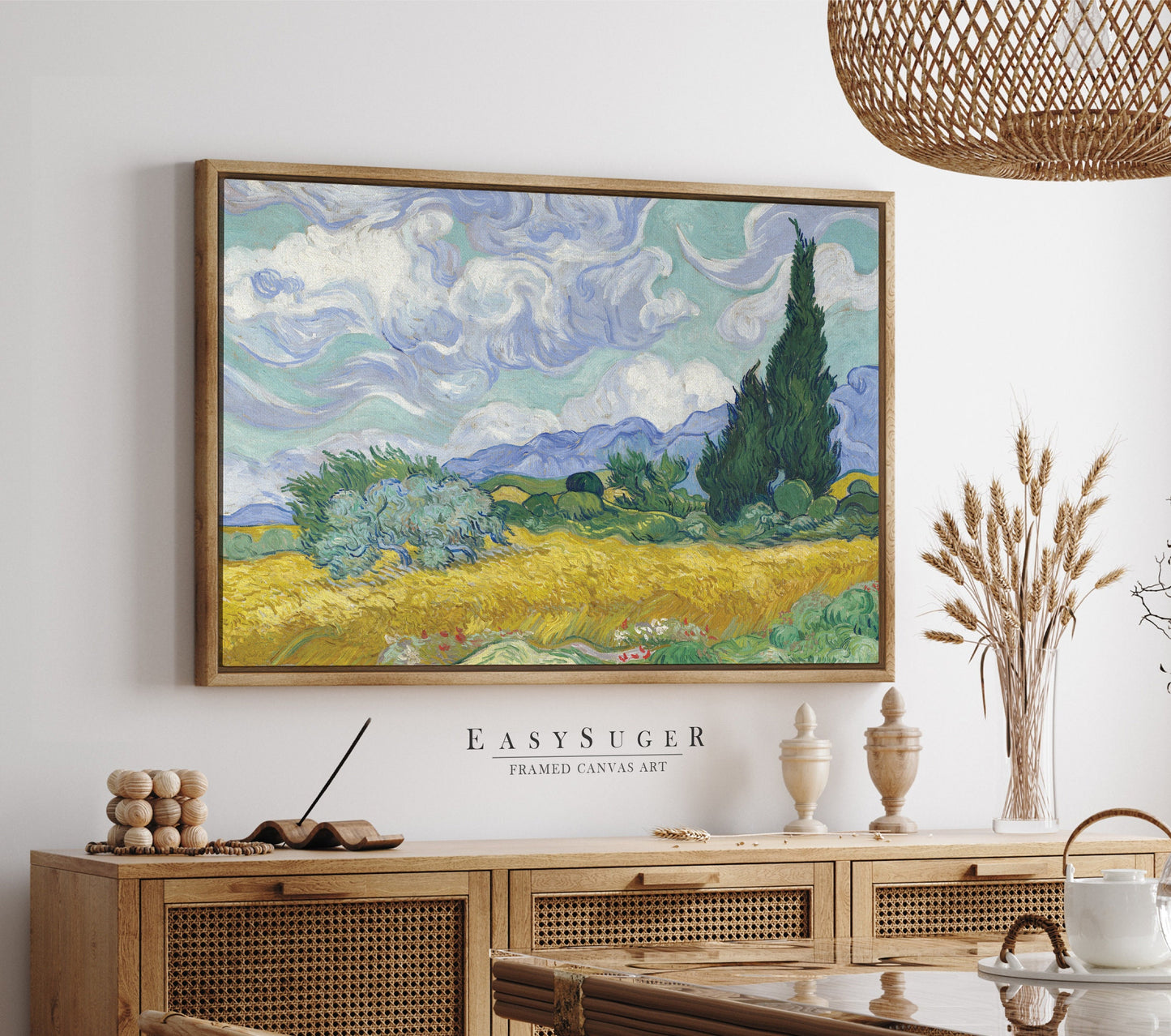 EasySuger Van Gogh Wall Art | A Wheatfield, with Cypresses | Framed Canvas Wall Art for living room and bedroom | VG12