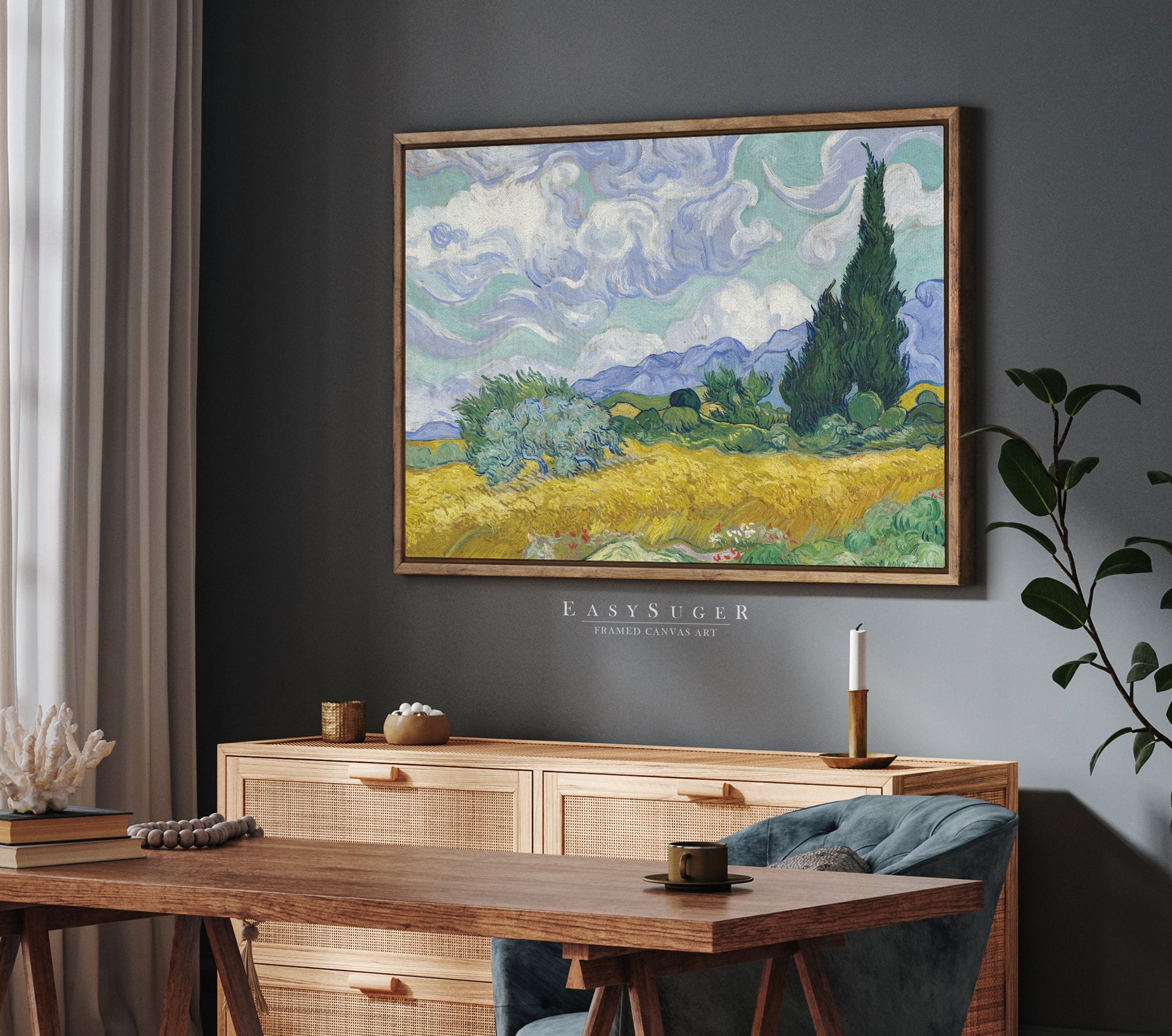 EasySuger Van Gogh Wall Art | A Wheatfield, with Cypresses | Framed Canvas Wall Art for living room and bedroom | VG12