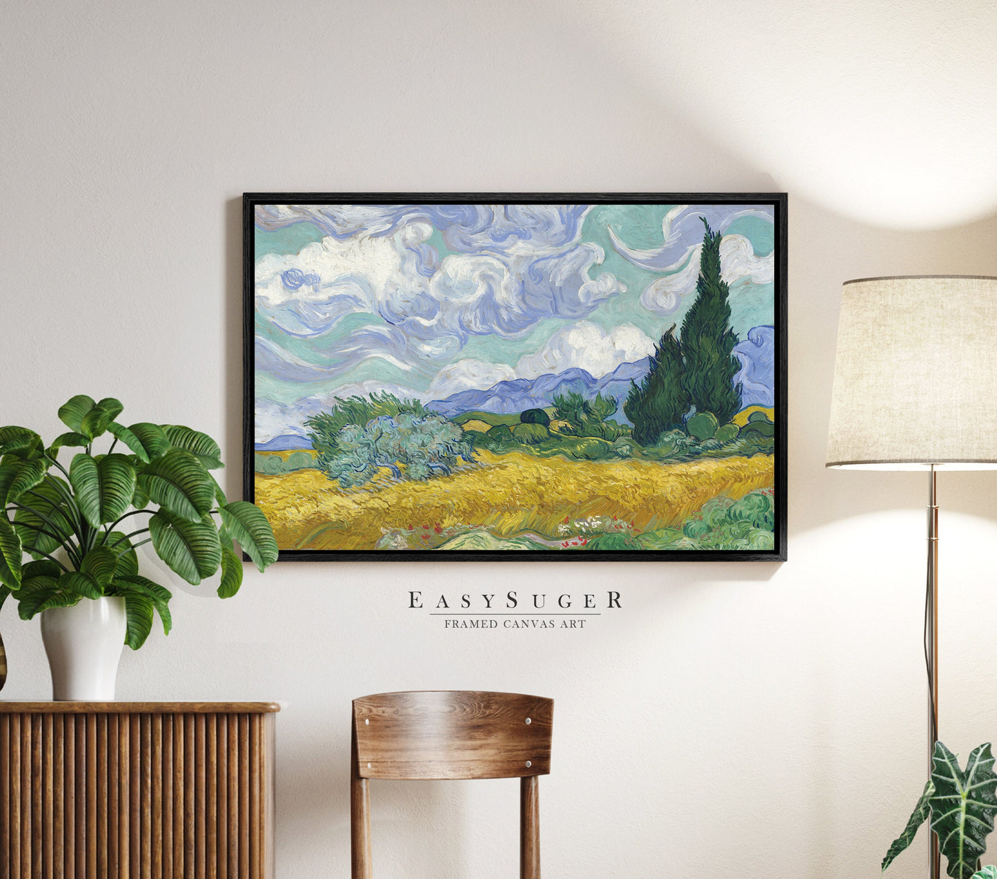 EasySuger Van Gogh Wall Art | A Wheatfield, with Cypresses | Framed Canvas Wall Art for living room and bedroom | VG12