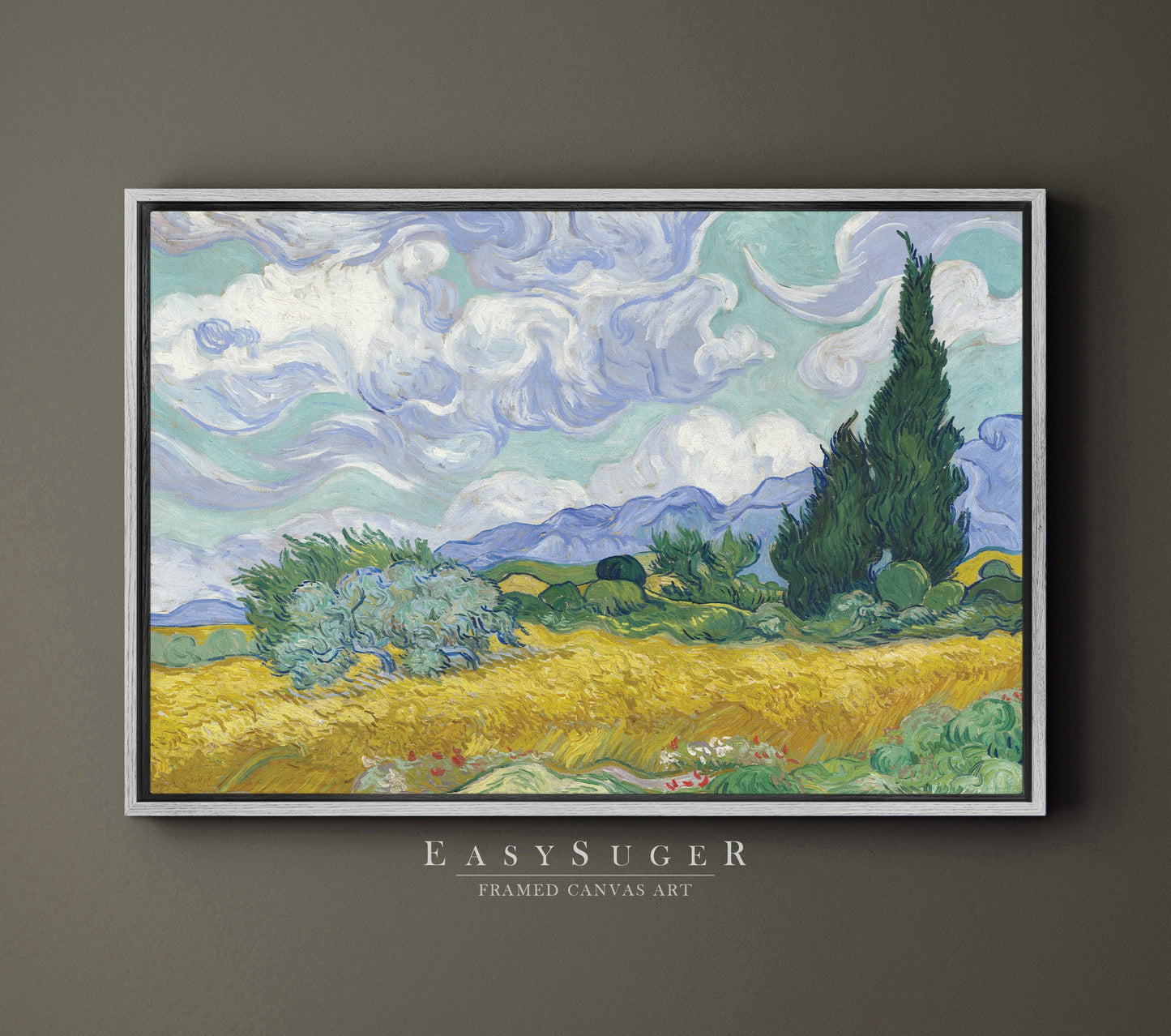 EasySuger Van Gogh Wall Art | A Wheatfield, with Cypresses | Framed Canvas Wall Art for living room and bedroom | VG12