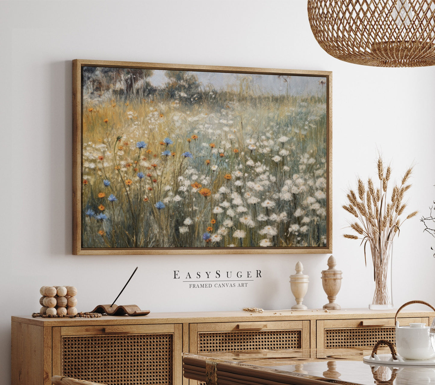 EasySuger Wildflowers field Wall Art Print, Nature Framed Large Gallery Art, Minimalist Art with hanging kit | GW27