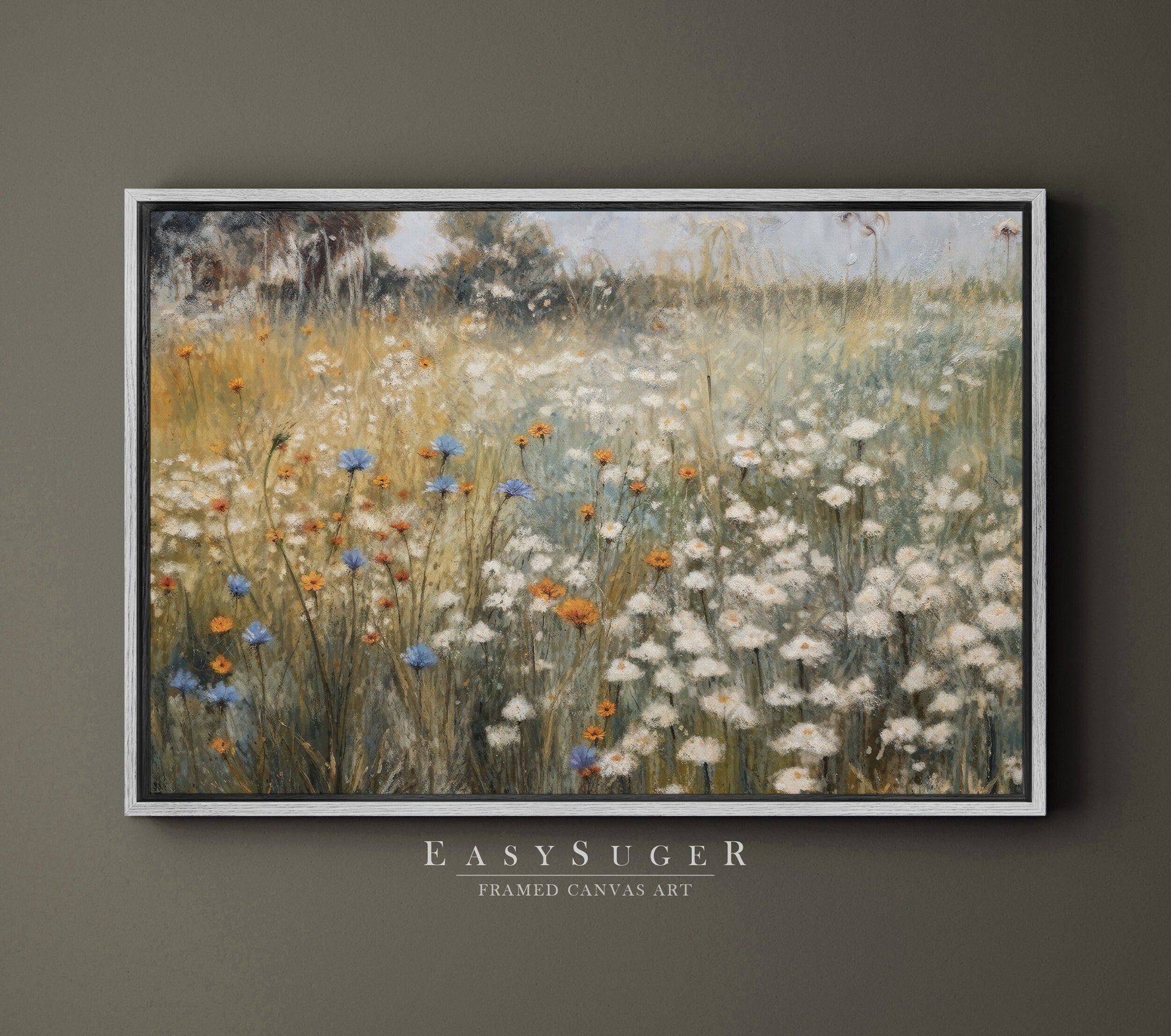 EasySuger Wildflowers field Wall Art Print, Nature Framed Large Gallery Art, Minimalist Art with hanging kit | GW27