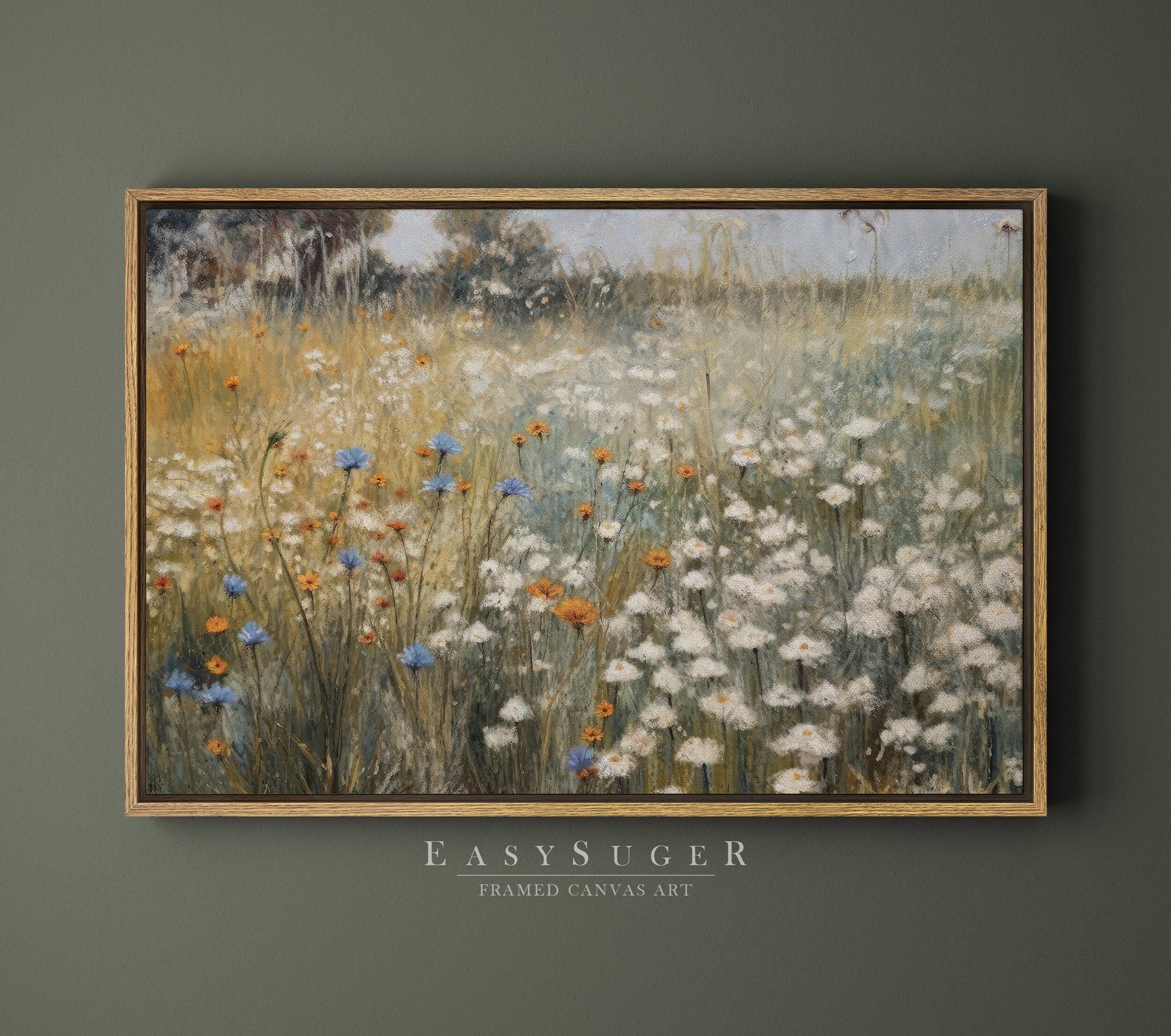 EasySuger Wildflowers field Wall Art Print, Nature Framed Large Gallery Art, Minimalist Art with hanging kit | GW27