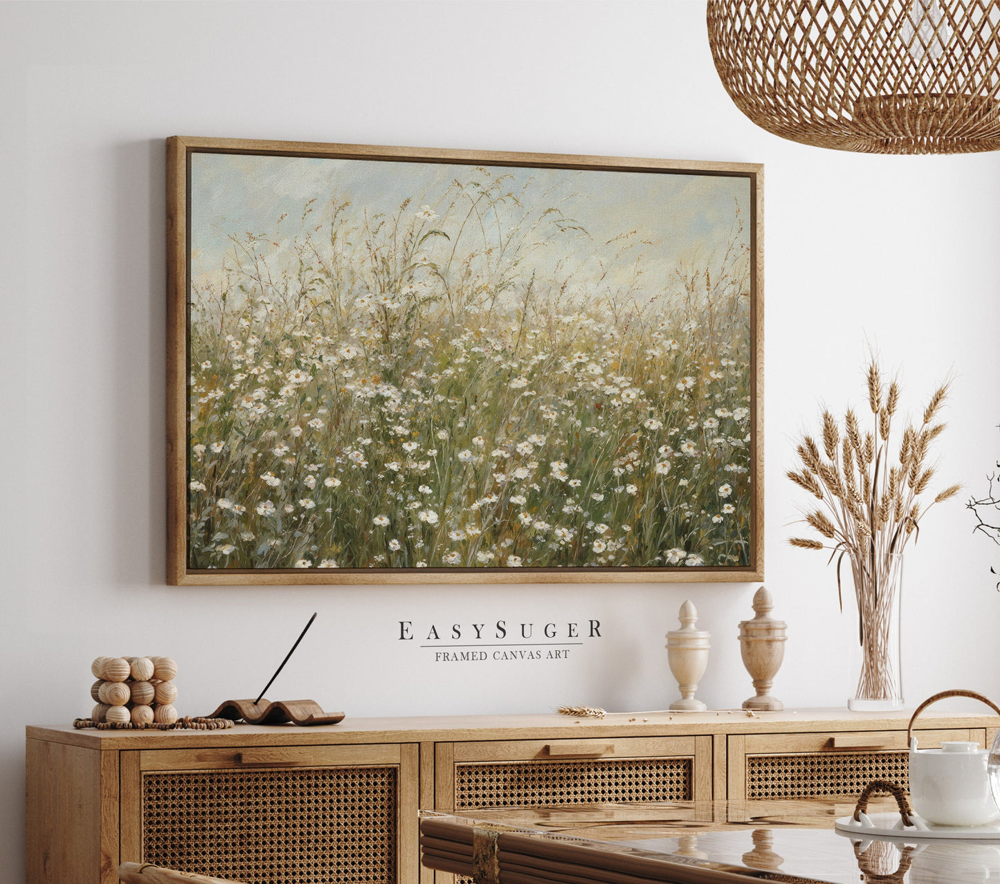 EasySuger Wildflowers field Wall Art Print, Nature Framed Large Gallery Art, Minimalist Art with hanging kit | WF26