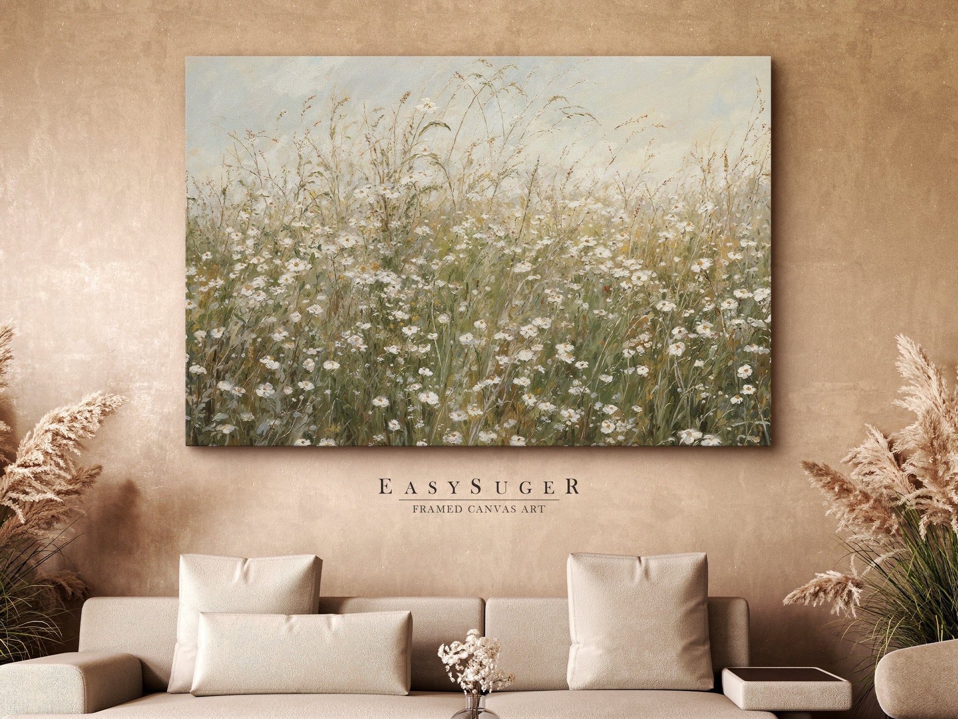 EasySuger Wildflowers field Wall Art Print, Nature Framed Large Gallery Art, Minimalist Art with hanging kit | WF26