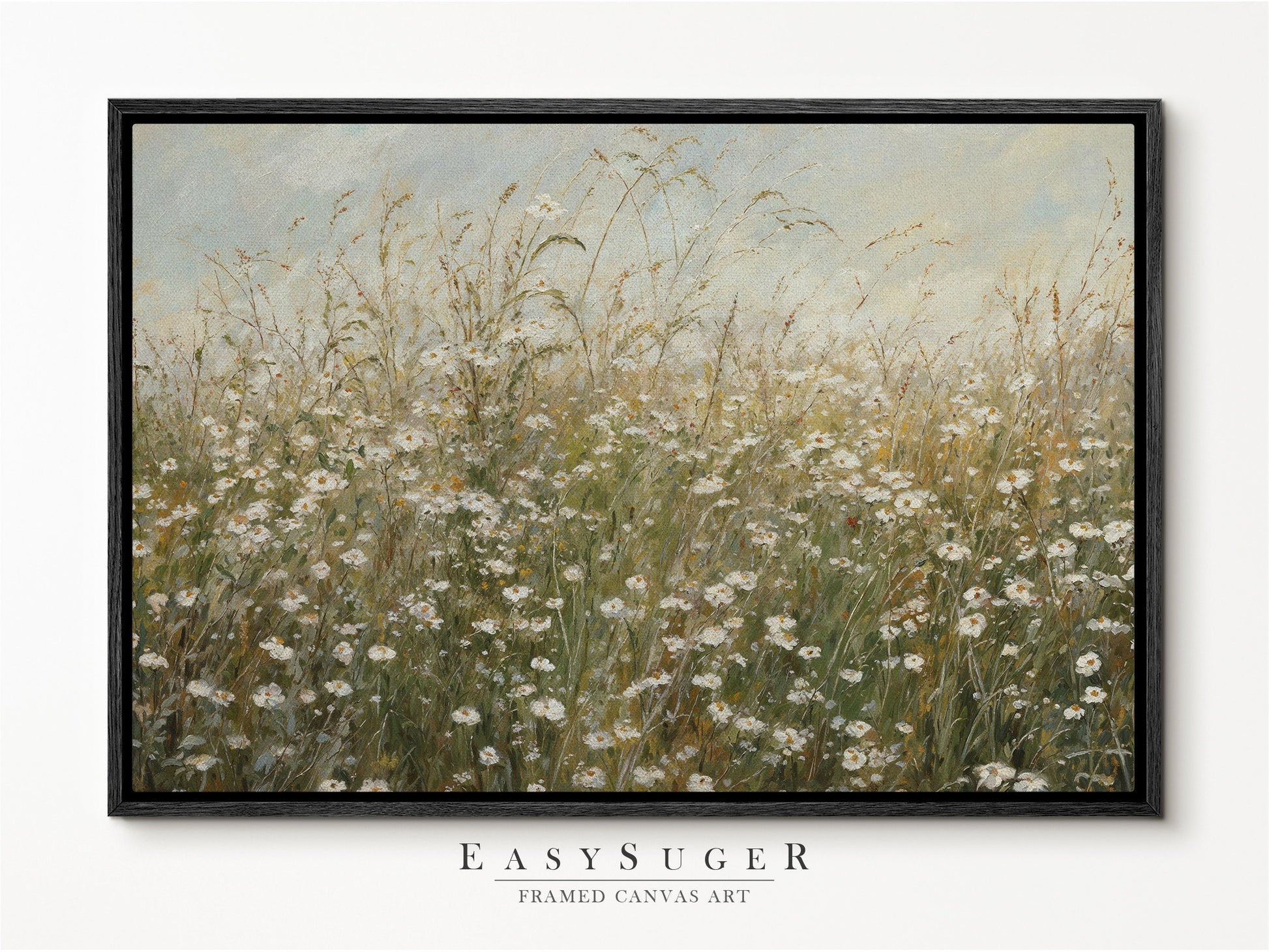 EasySuger Wildflowers field Wall Art Print, Nature Framed Large Gallery Art, Minimalist Art with hanging kit | WF26