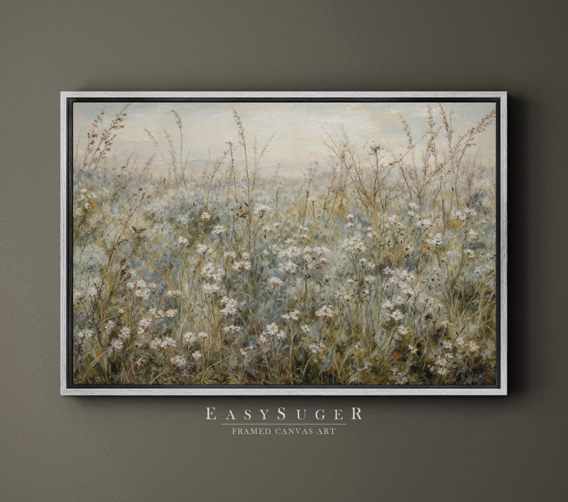 EasySuger Wildflowers field Wall Art Print, Nature Framed Large Gallery Art, Minimalist Art with hanging kit | WF28