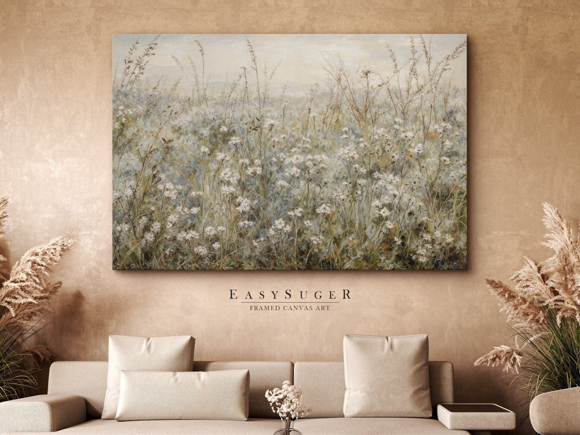 EasySuger Wildflowers field Wall Art Print, Nature Framed Large Gallery Art, Minimalist Art with hanging kit | WF28