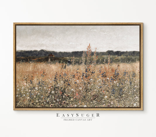 EasySuger Wildflower Field Landscape Oil Painting Framed Canvas Print | with hanging kit | VT50