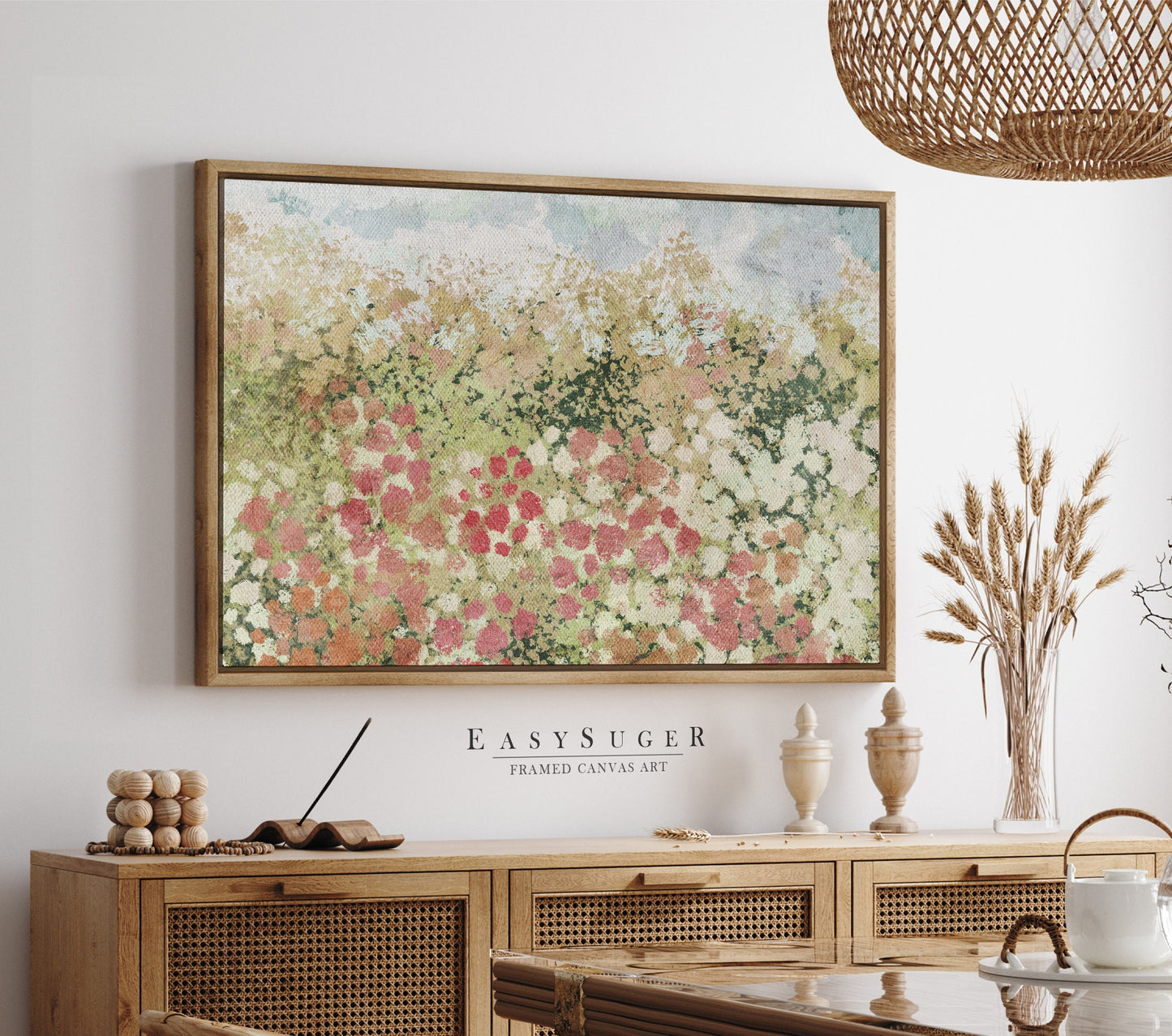 EasySuger Wildflowers field Wall Art Print, Nature Framed Large Gallery Art, Minimalist Art with hanging kit | WF31