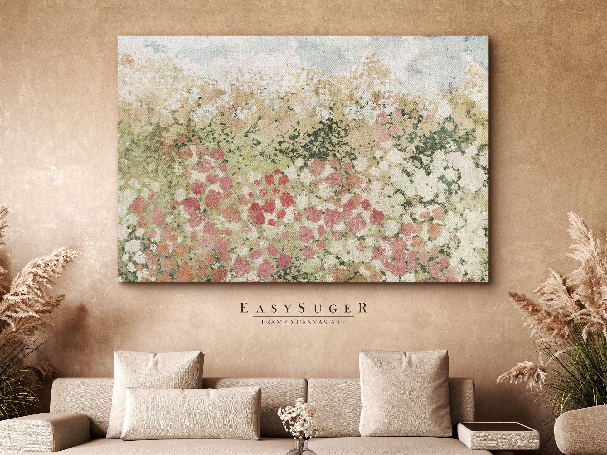 EasySuger Wildflowers field Wall Art Print, Nature Framed Large Gallery Art, Minimalist Art with hanging kit | WF31