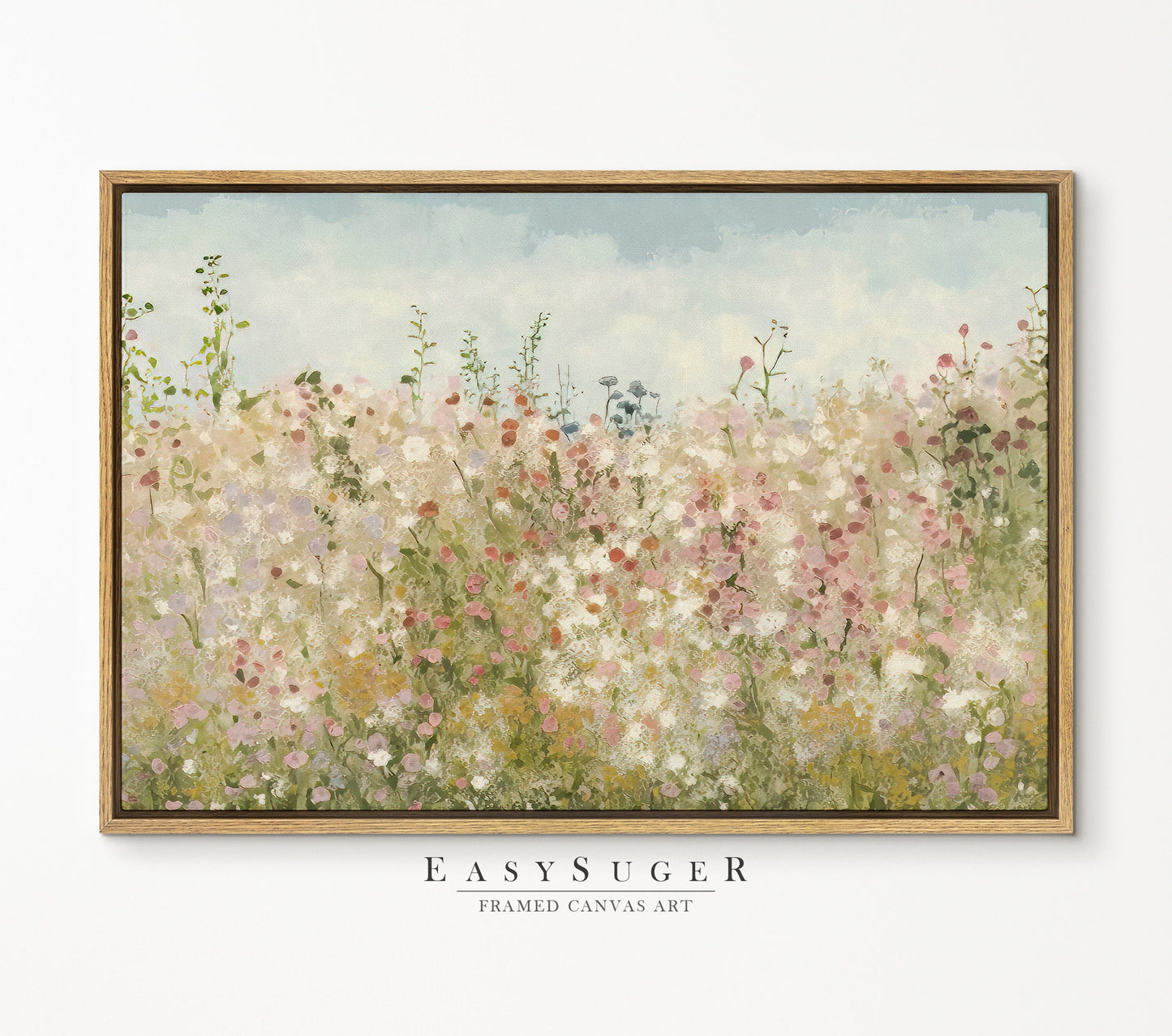 EasySuger Wildflowers field Wall Art Print, Nature Framed Large Gallery Art, Minimalist Art with hanging kit | WF32