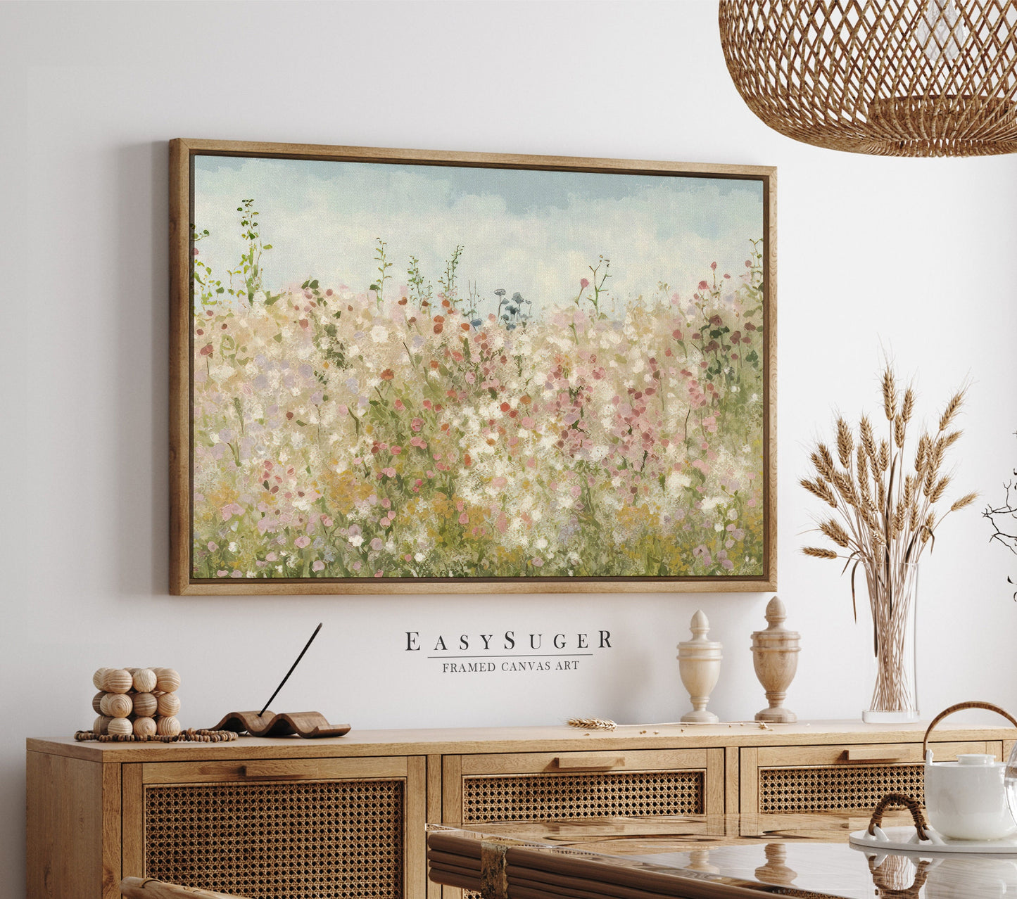 EasySuger Wildflowers field Wall Art Print, Nature Framed Large Gallery Art, Minimalist Art with hanging kit | WF32