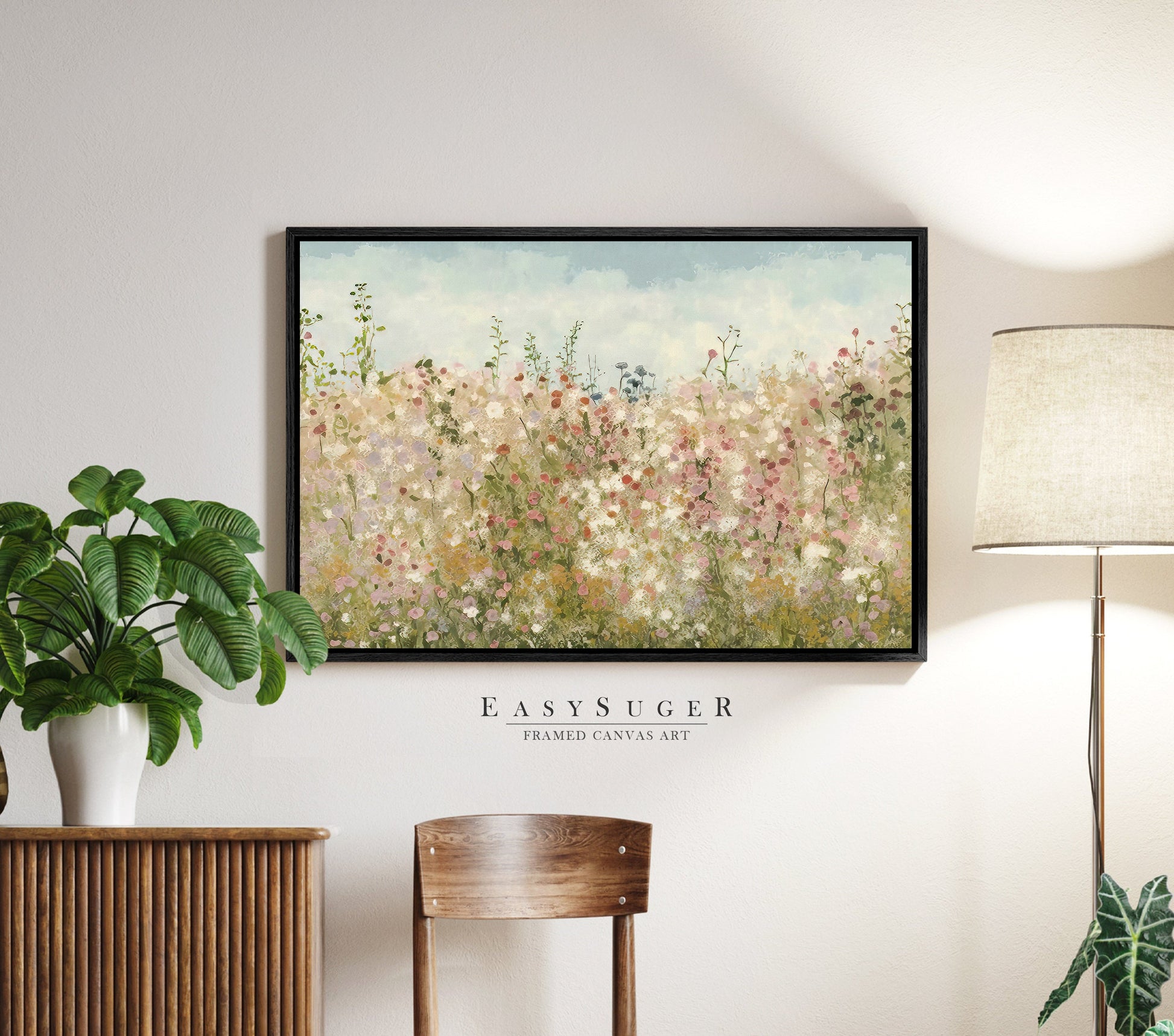 EasySuger Wildflowers field Wall Art Print, Nature Framed Large Gallery Art, Minimalist Art with hanging kit | WF32