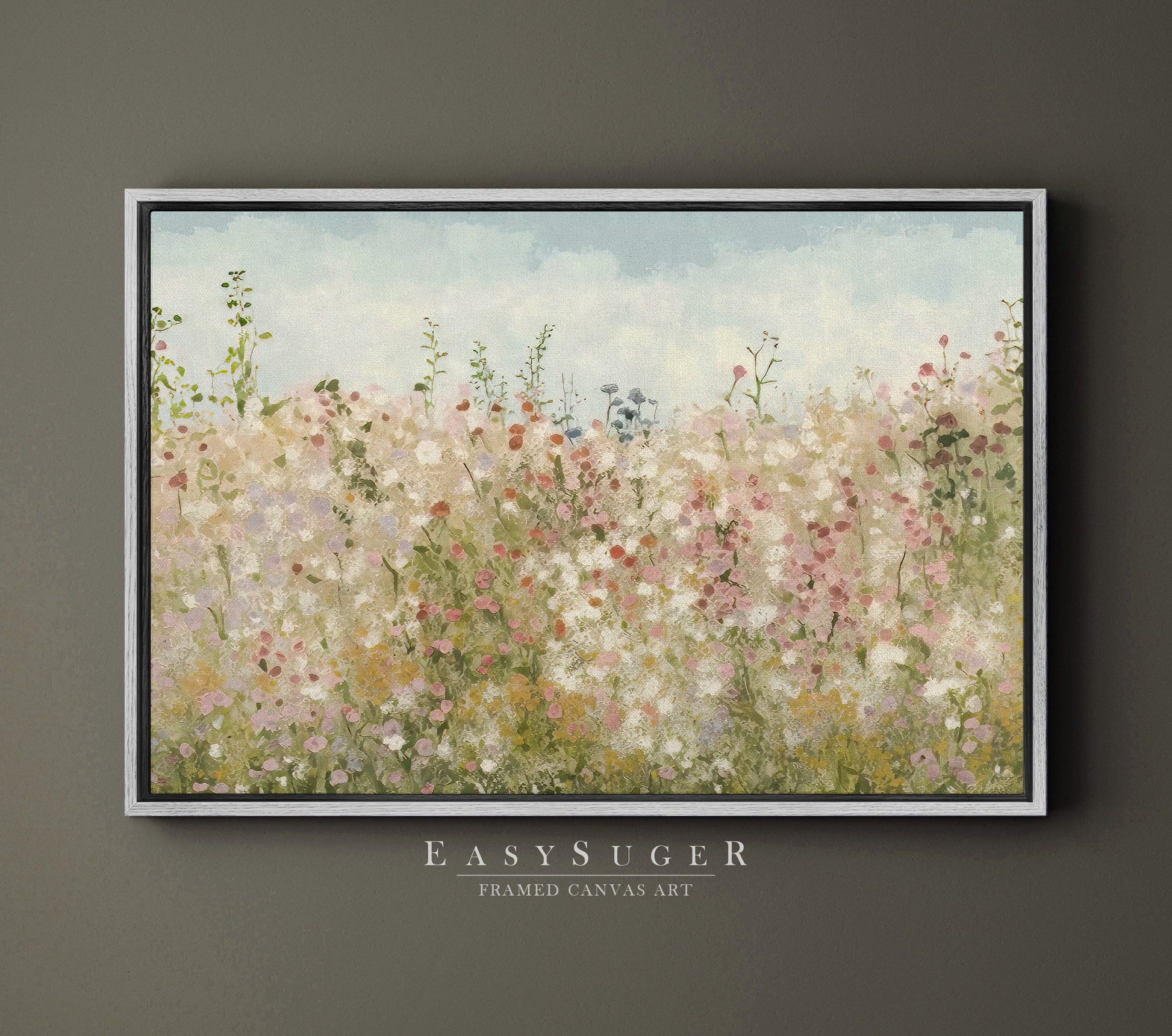 EasySuger Wildflowers field Wall Art Print, Nature Framed Large Gallery Art, Minimalist Art with hanging kit | WF32