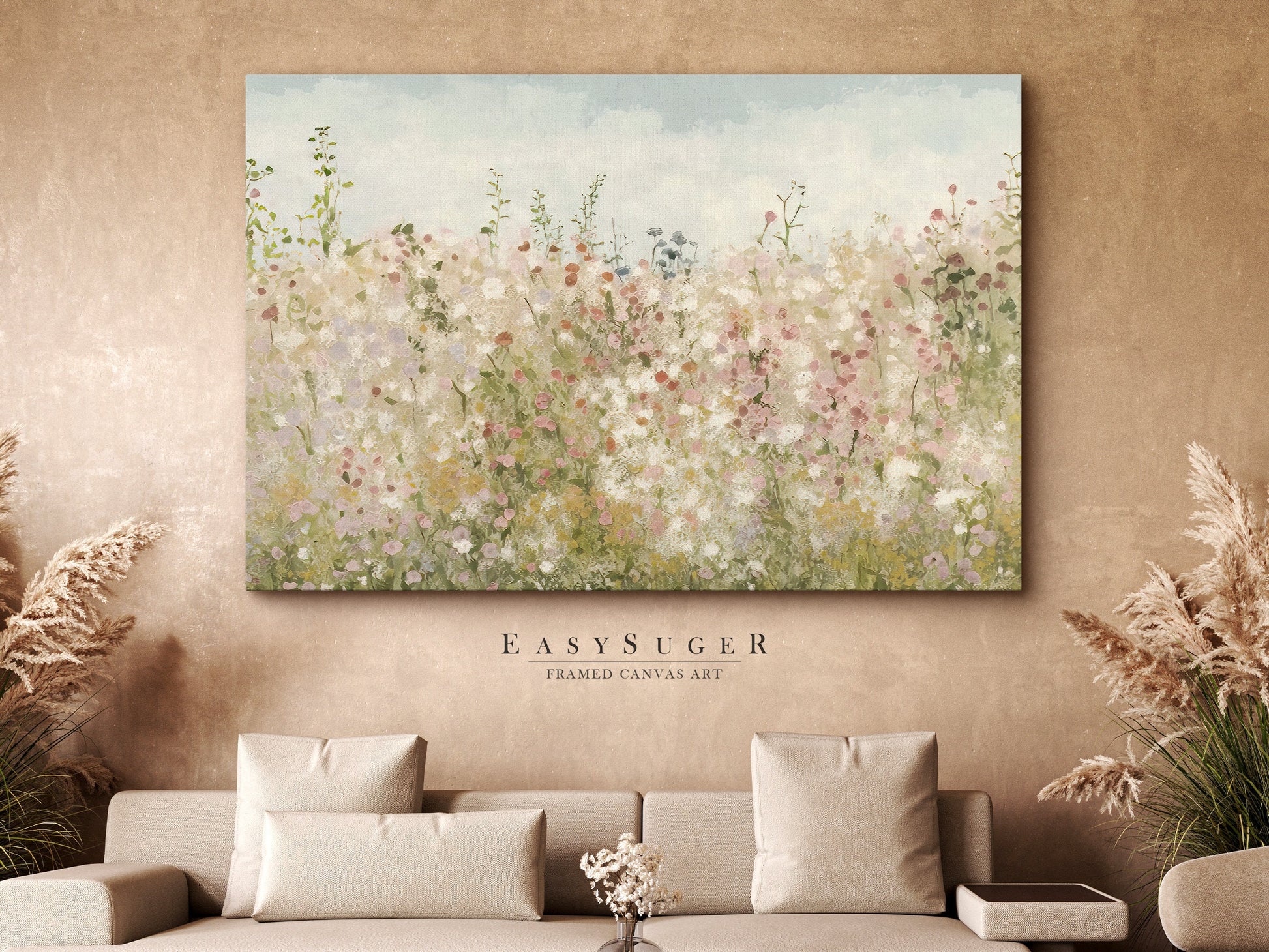 EasySuger Wildflowers field Wall Art Print, Nature Framed Large Gallery Art, Minimalist Art with hanging kit | WF32