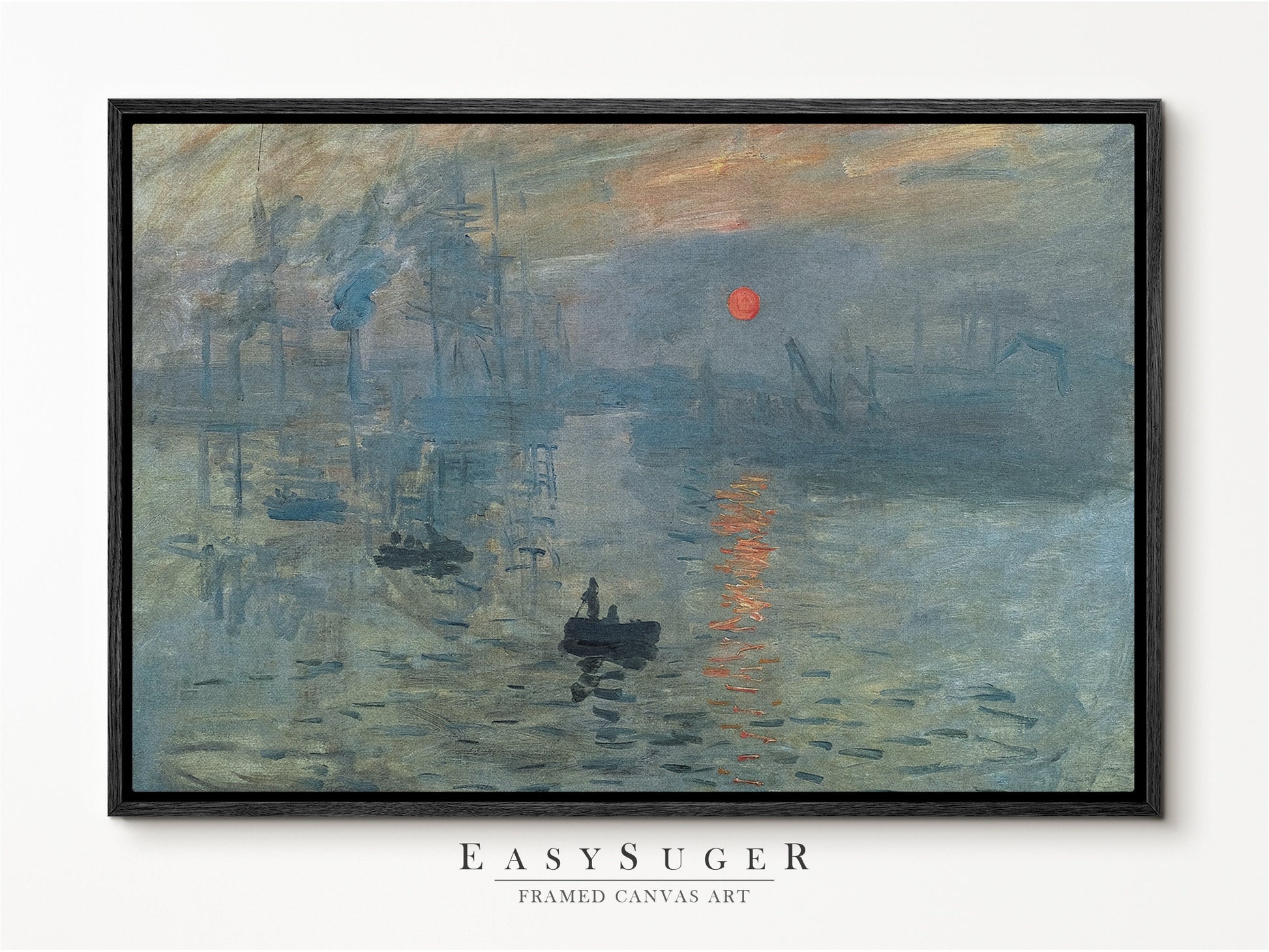 EasySuger Claude Monet Wall Art | Claude Monet - Impression soleil levant (1872) | Framed Canvas Wall Art with hanging kit