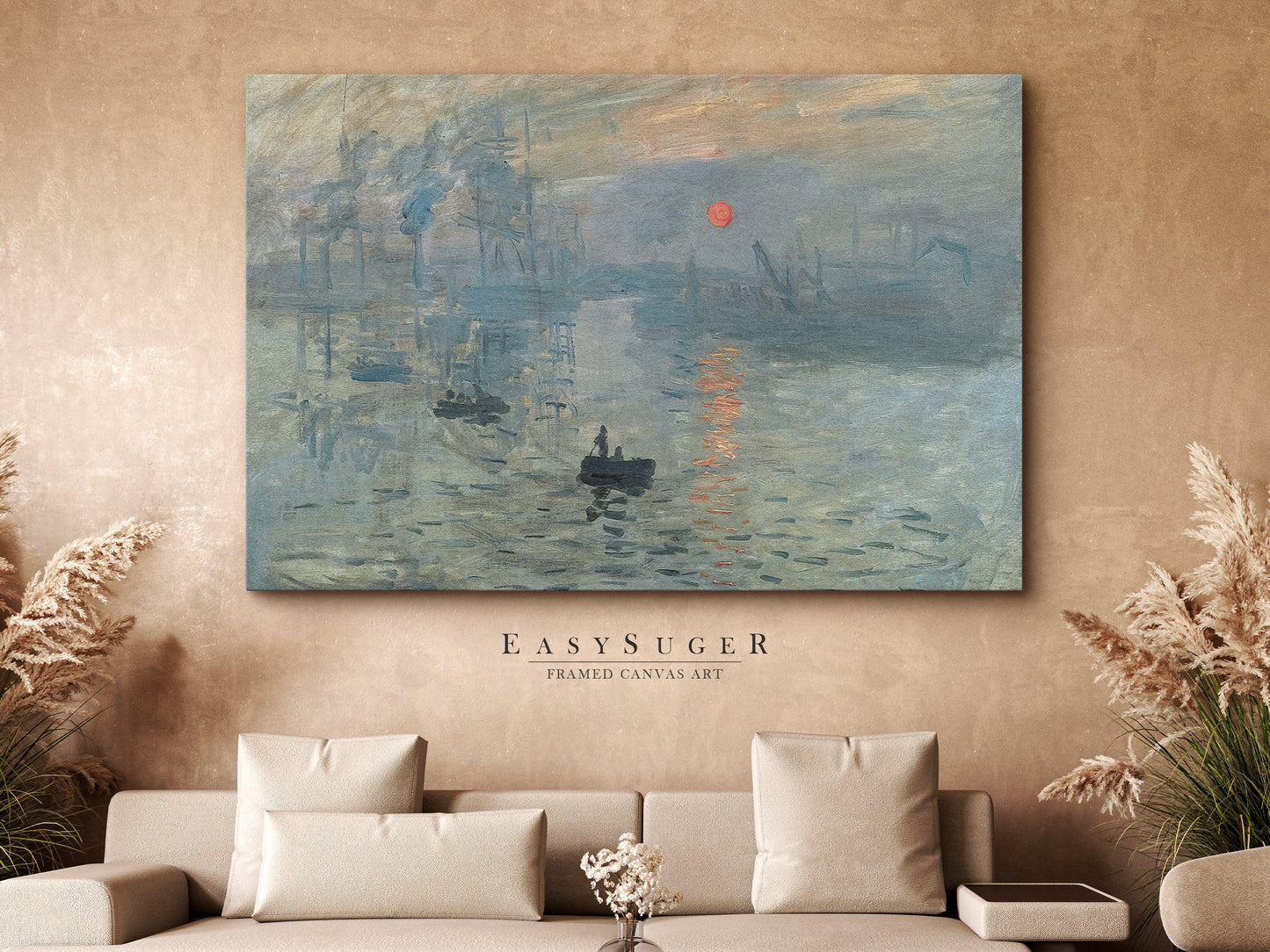 EasySuger Claude Monet Wall Art | Claude Monet - Impression soleil levant (1872) | Framed Canvas Wall Art with hanging kit