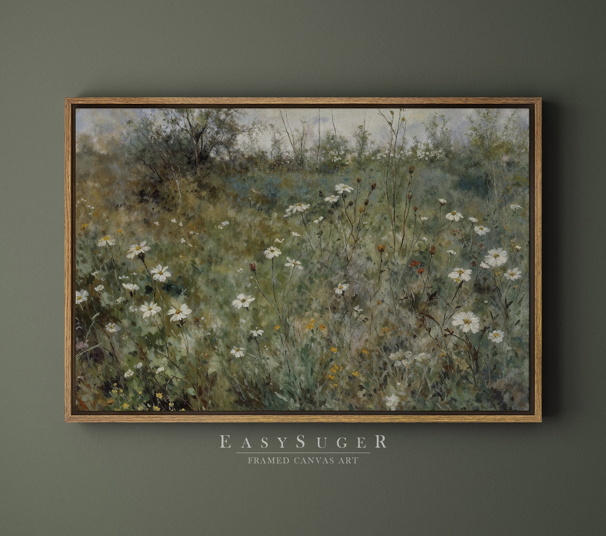 EasySuger Wildflowers field Wall Art Print, Nature Framed Large Gallery Art, Minimalist Art with hanging kit | WF27