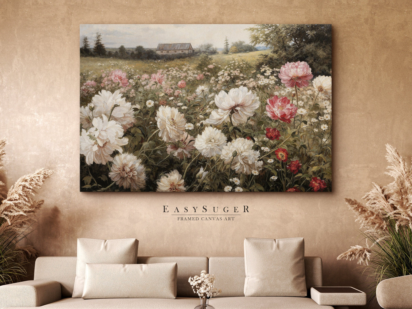 EasySuger Wildflowers field Wall Art Print, Nature Framed Large Gallery Art, Minimalist Art with hanging kit | WF32