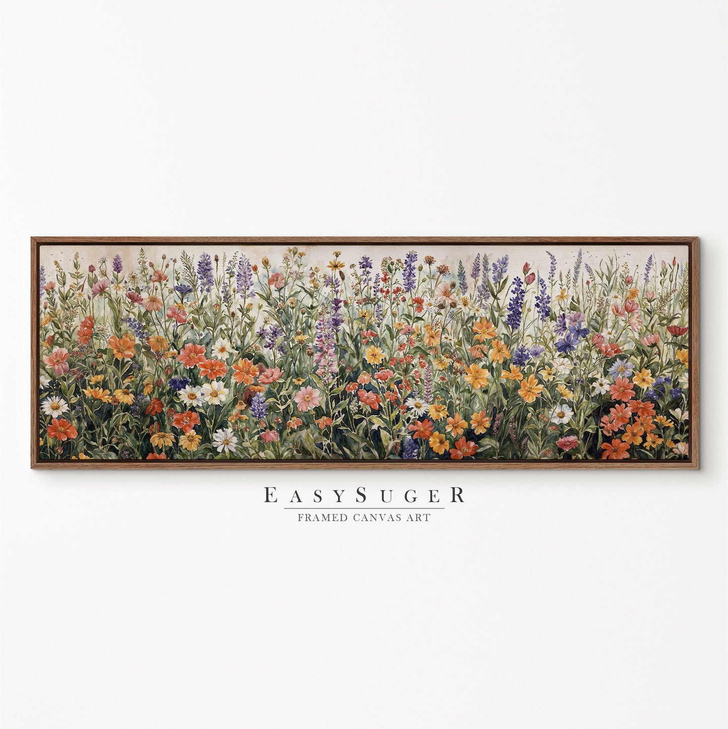 EasySuger Ultra Wide Watercolor Wlidflower field Framed Canvas Print | with hanging kit | WCF1