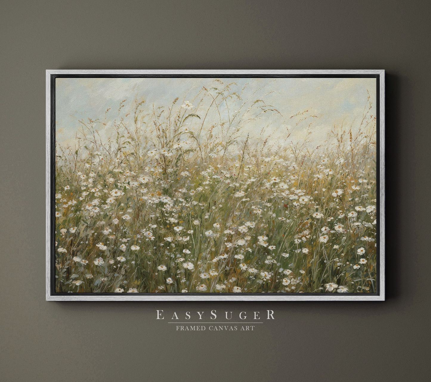 EasySuger Wildflowers field Wall Art Print, Nature Framed Large Gallery Art, Minimalist Art with hanging kit | WF26