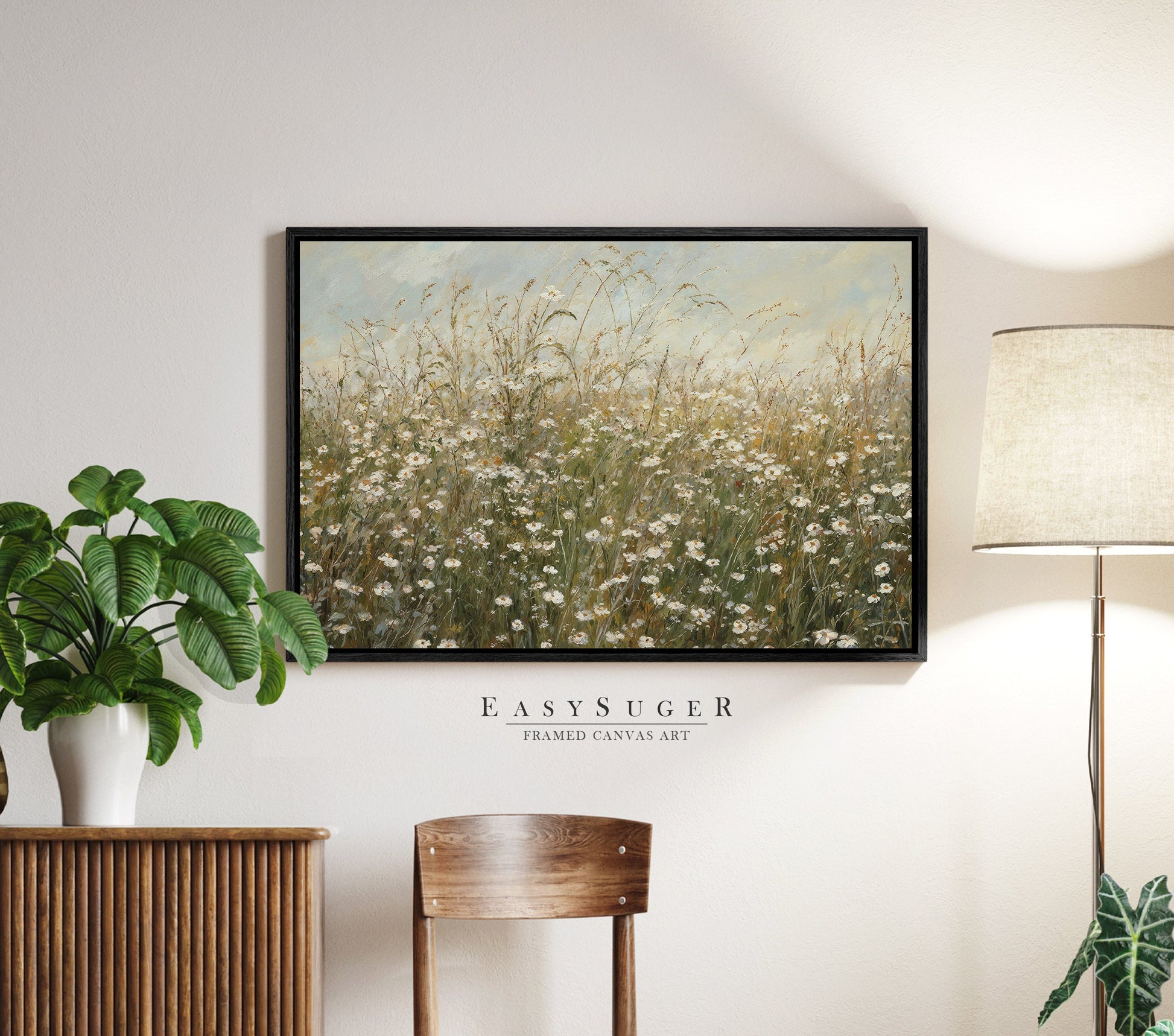 EasySuger Wildflowers field Wall Art Print, Nature Framed Large Gallery Art, Minimalist Art with hanging kit | WF26