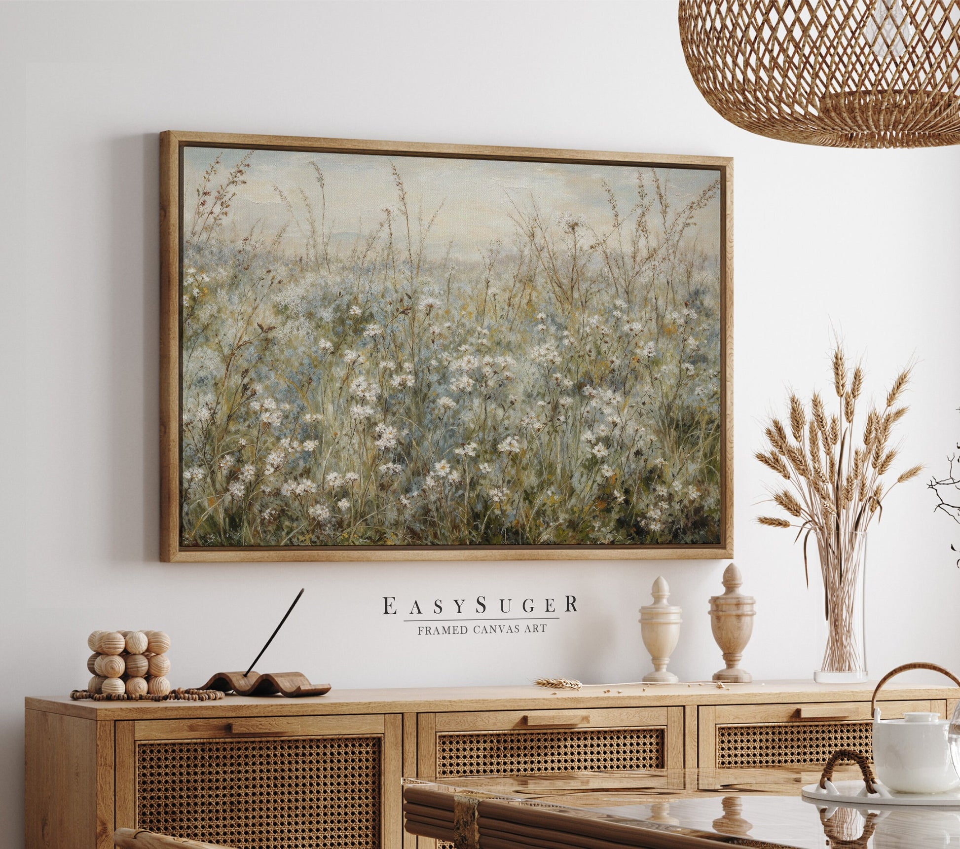 EasySuger Wildflowers field Wall Art Print, Nature Framed Large Gallery Art, Minimalist Art with hanging kit | WF28