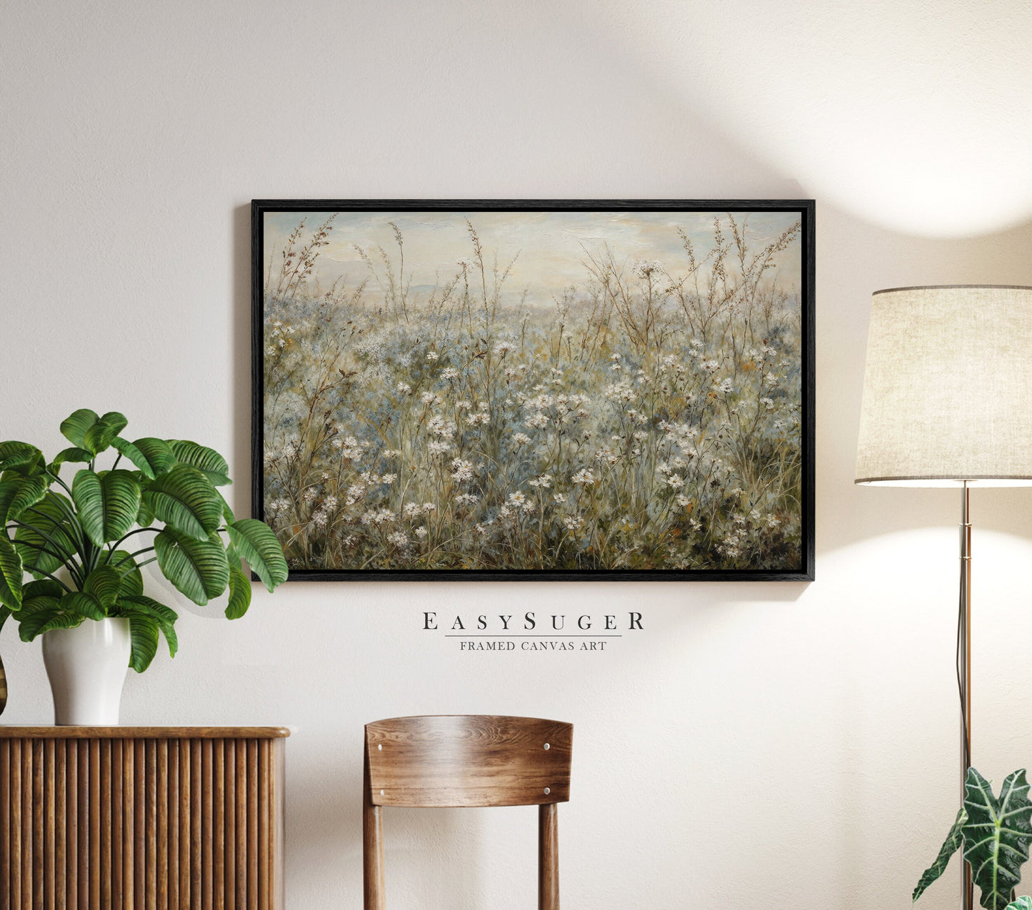 EasySuger Wildflowers field Wall Art Print, Nature Framed Large Gallery Art, Minimalist Art with hanging kit | WF28