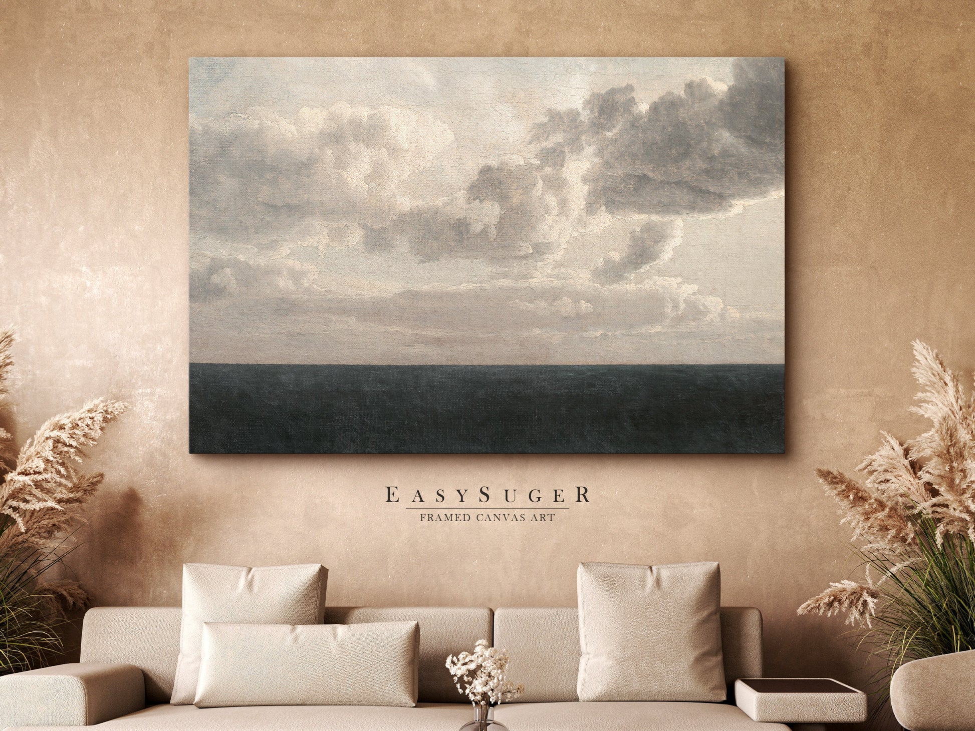 EasySuger Seascape Wall Art, Ocean Sky Gallery Framed Art, Vintage Wall Art with Hanging kit | TV43