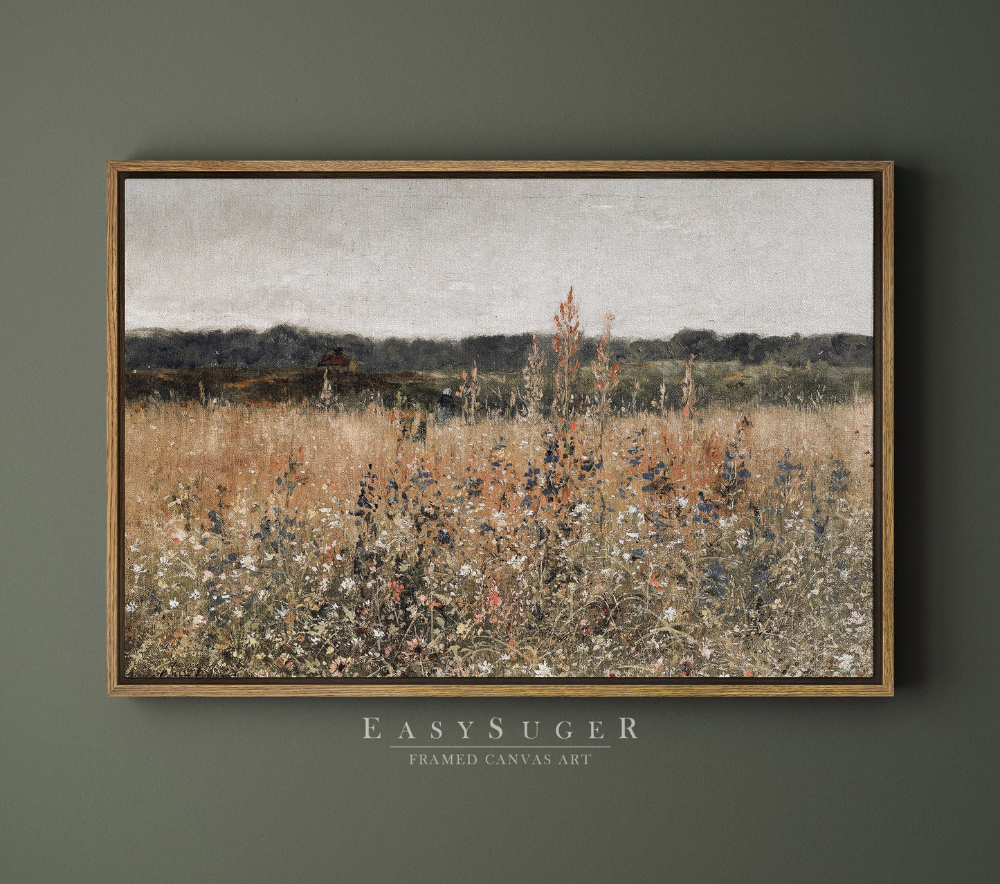 EasySuger Wildflower Field Landscape Oil Painting Framed Canvas Print | with hanging kit | VT50