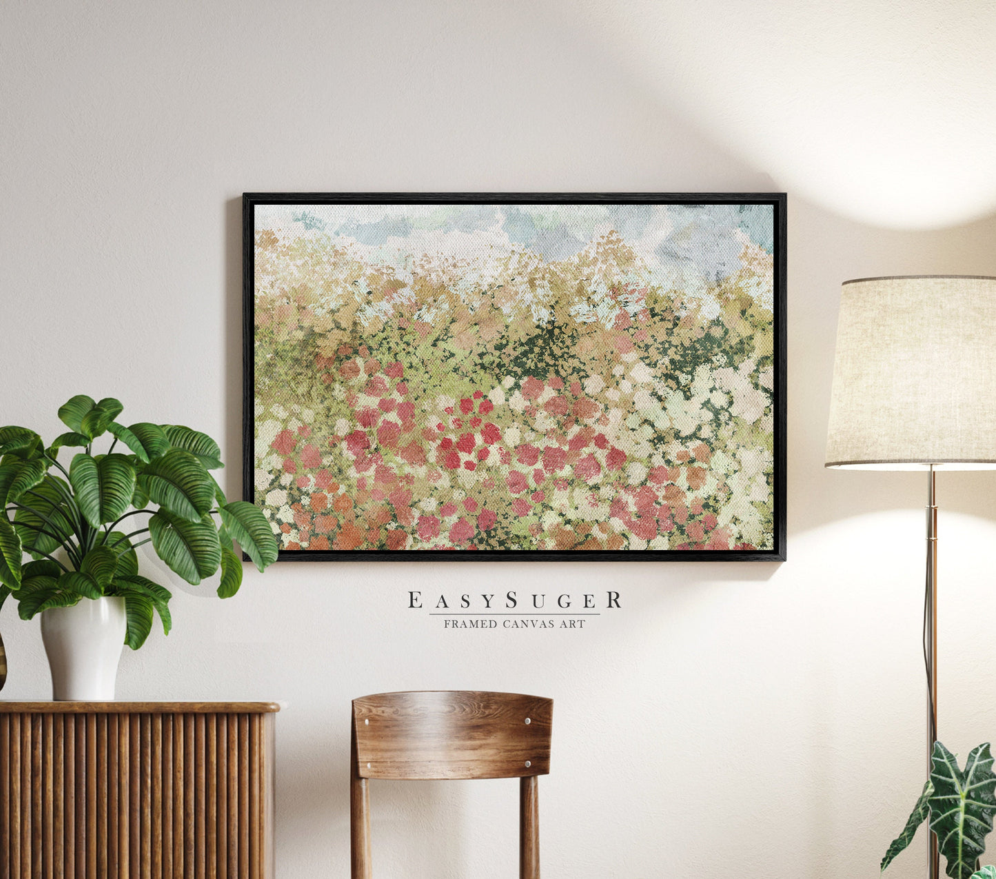 EasySuger Wildflowers field Wall Art Print, Nature Framed Large Gallery Art, Minimalist Art with hanging kit | WF31